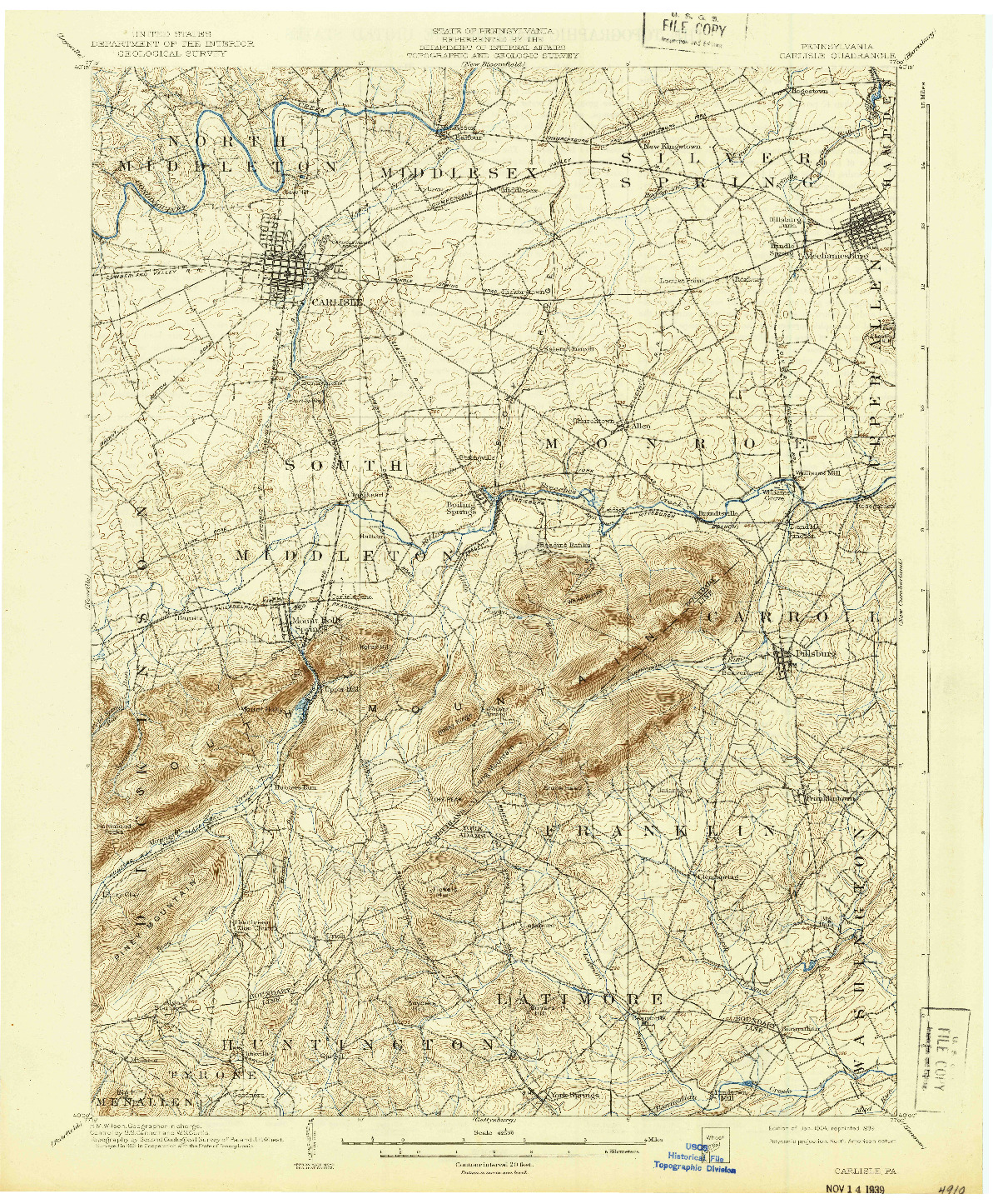 USGS 1:62500-SCALE QUADRANGLE FOR CARLISLE, PA 1904