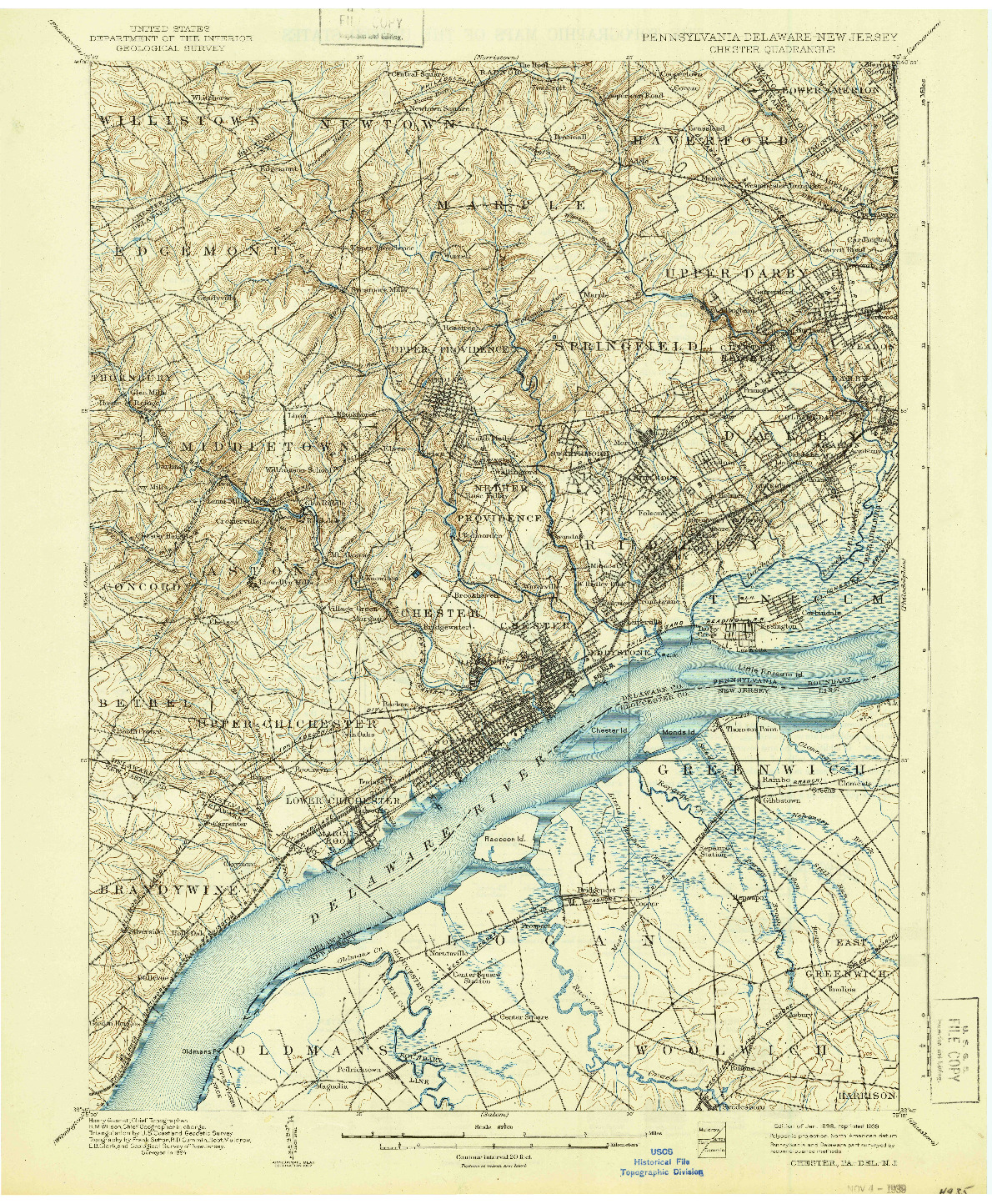 USGS 1:62500-SCALE QUADRANGLE FOR CHESTER, PA 1898