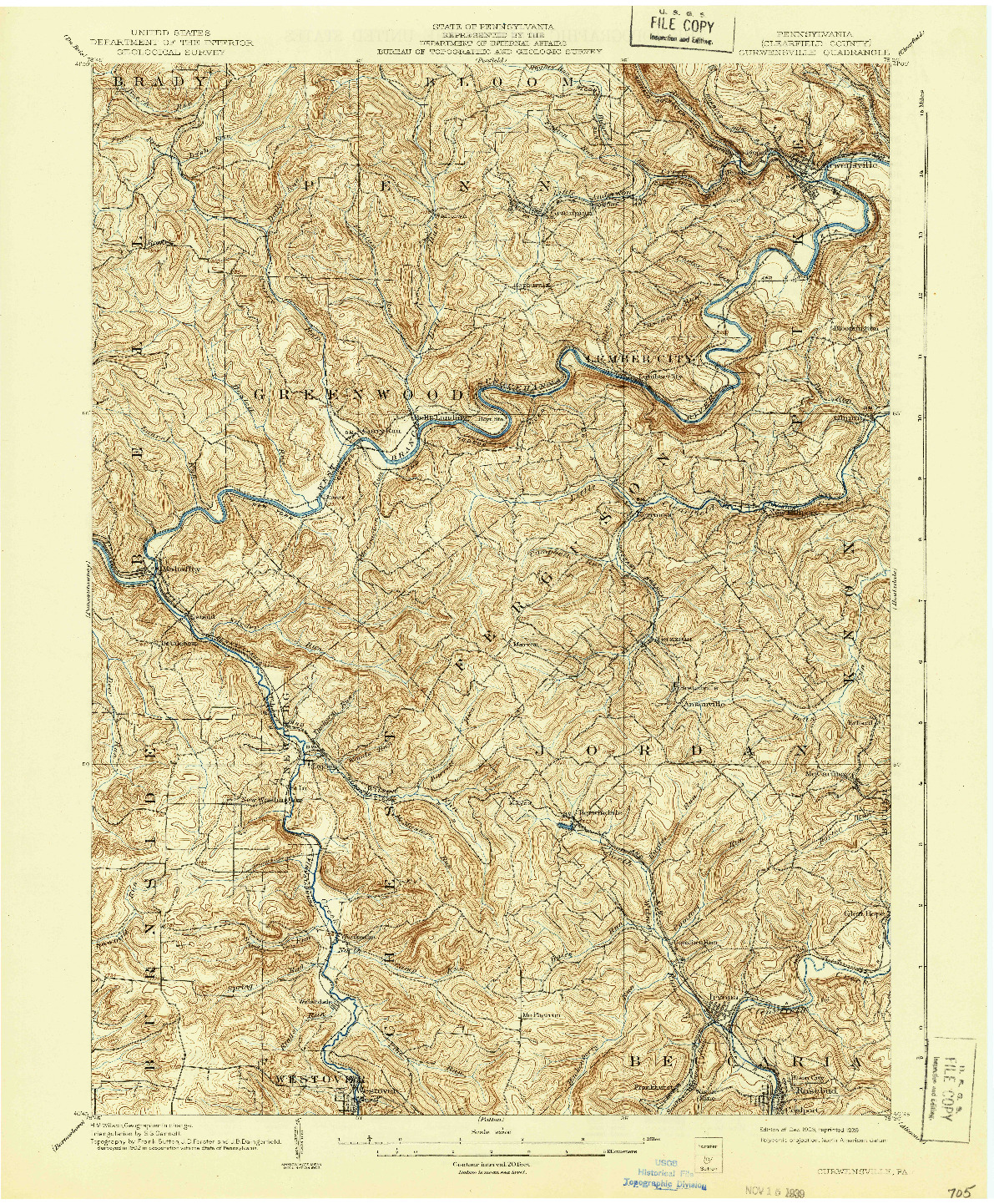 USGS 1:62500-SCALE QUADRANGLE FOR CURWENSVILLE, PA 1903