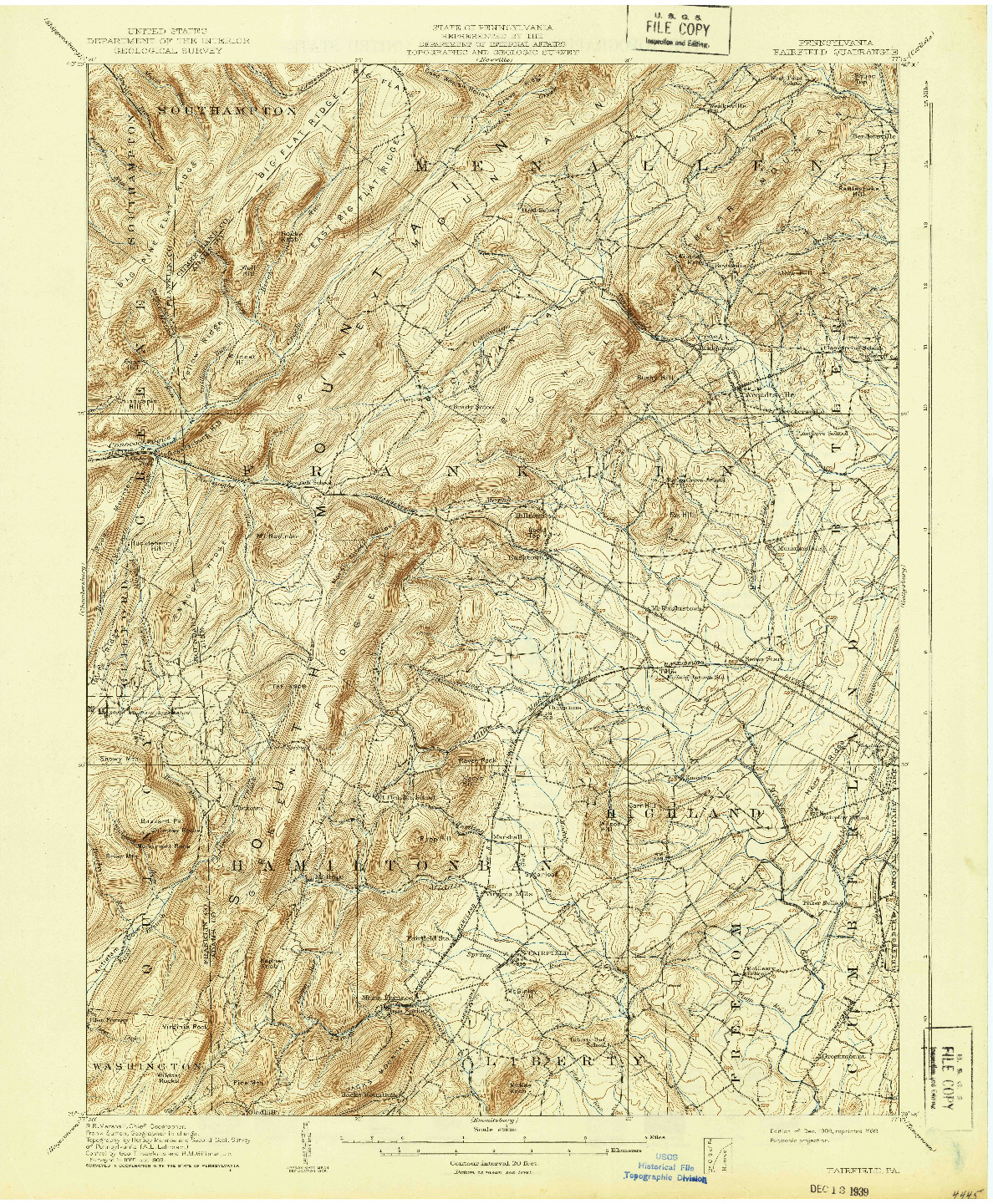 USGS 1:62500-SCALE QUADRANGLE FOR FAIRFIELD, PA 1909