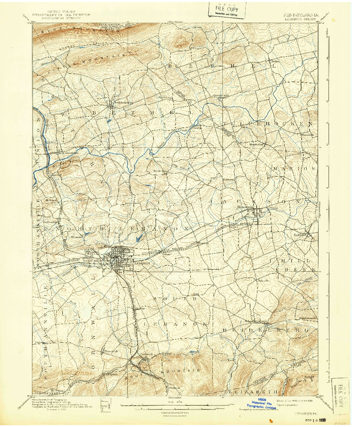 USGS 1:62500-SCALE QUADRANGLE FOR LEBANON, PA 1899