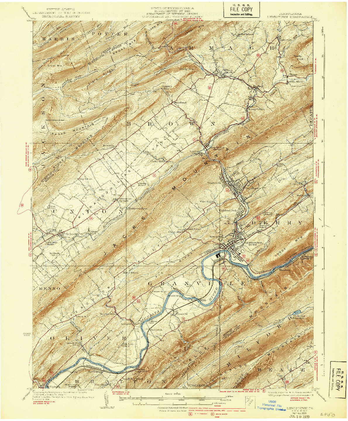 USGS 1:62500-SCALE QUADRANGLE FOR LEWISTOWN, PA 1927