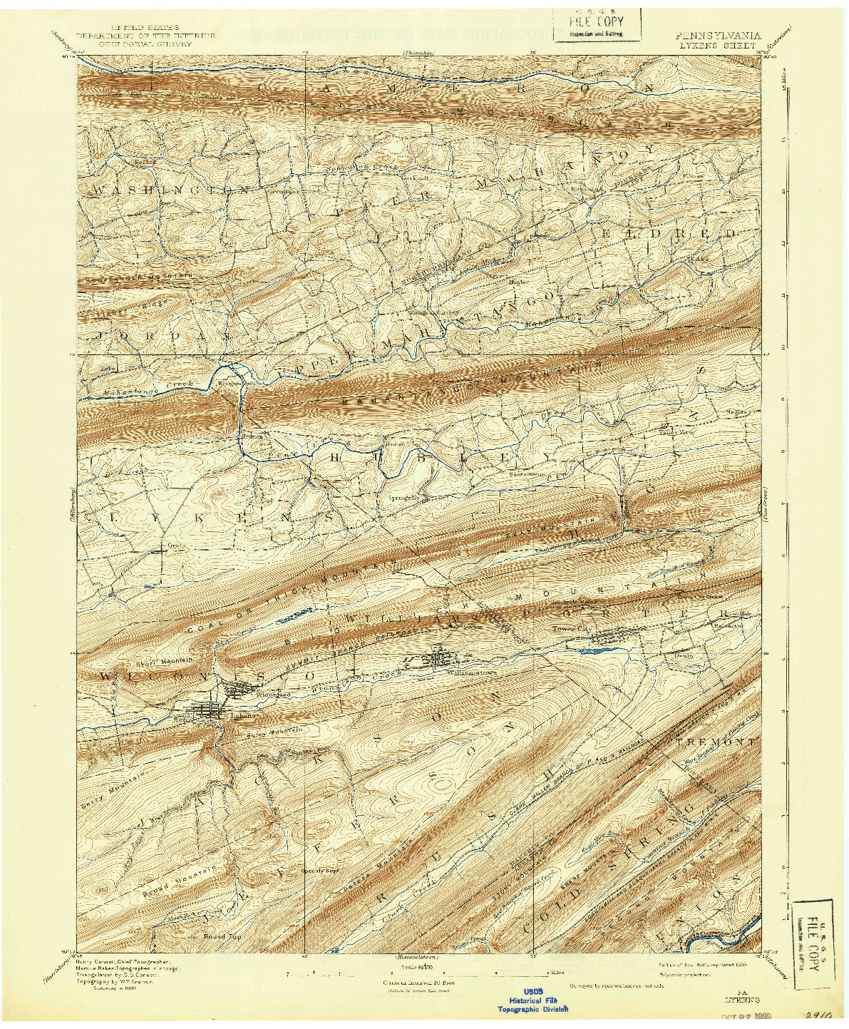 USGS 1:62500-SCALE QUADRANGLE FOR LYKENS, PA 1893