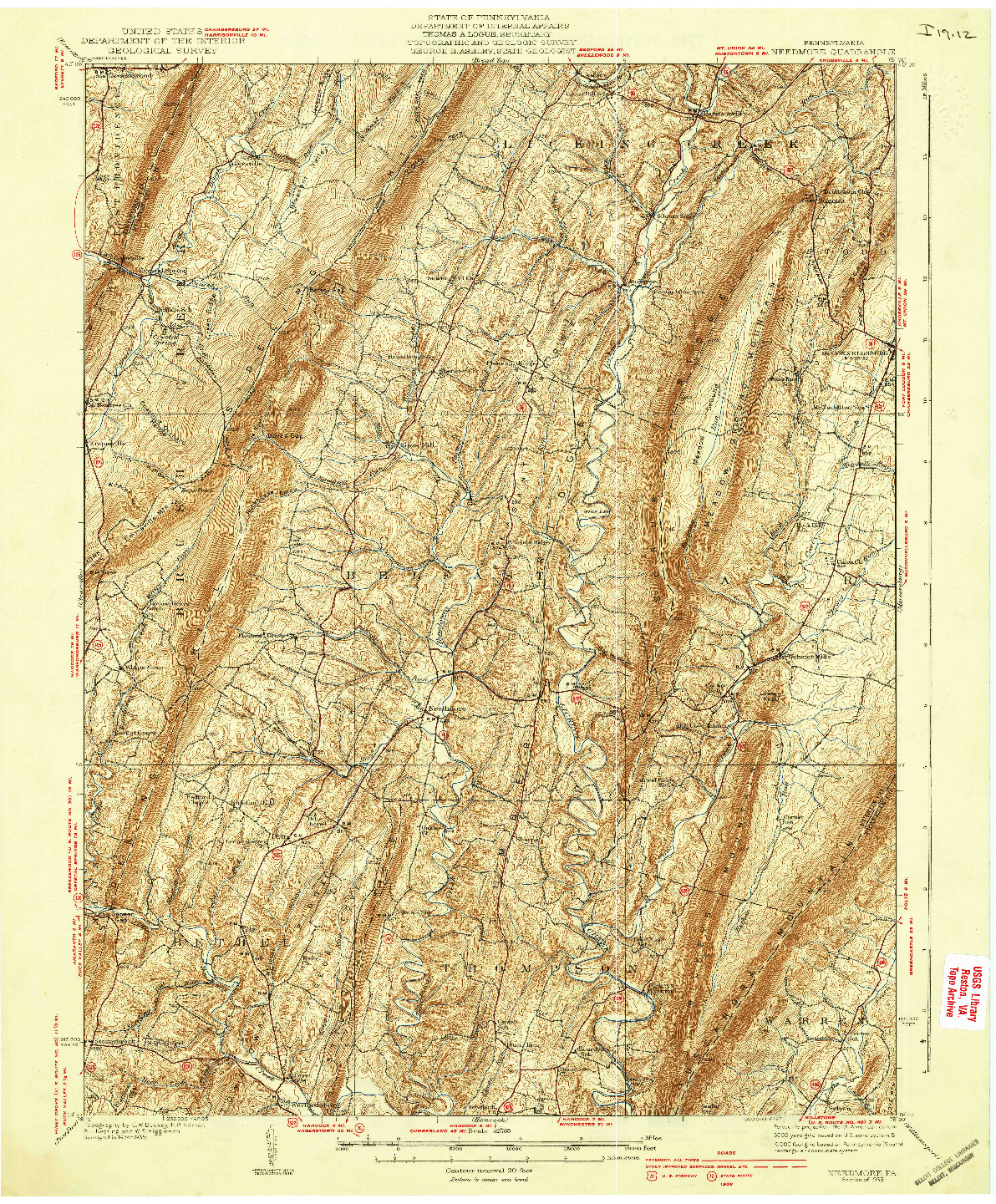 USGS 1:62500-SCALE QUADRANGLE FOR NEEDMORE, PA 1939