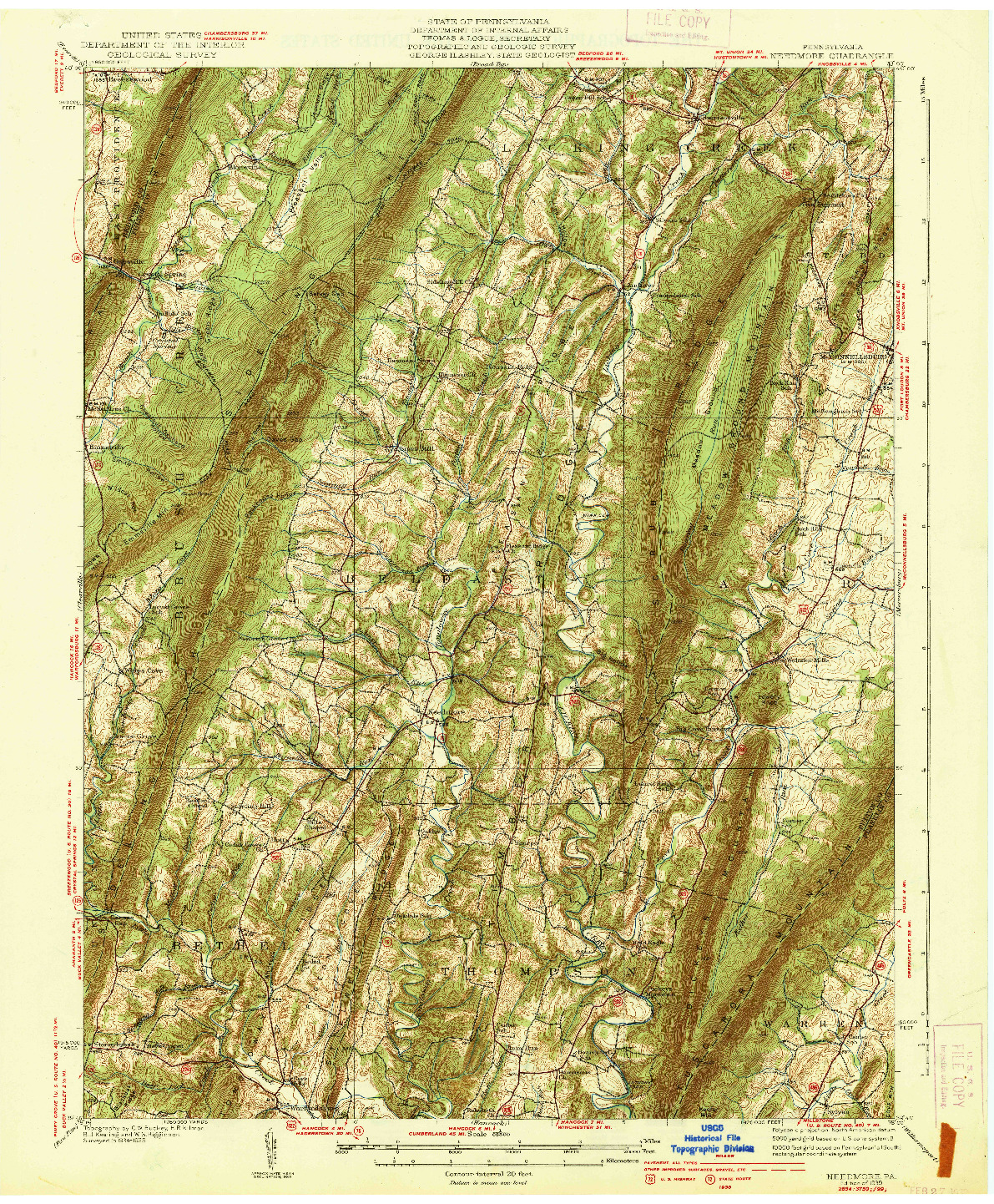 USGS 1:62500-SCALE QUADRANGLE FOR NEEDMORE, PA 1939