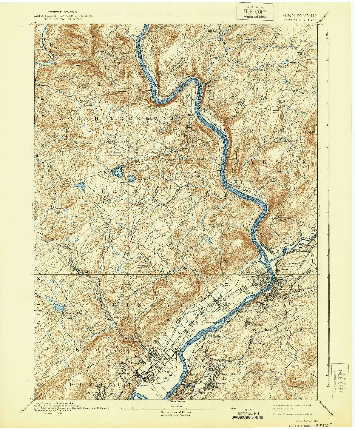 USGS 1:62500-SCALE QUADRANGLE FOR PITTSTON, PA 1893