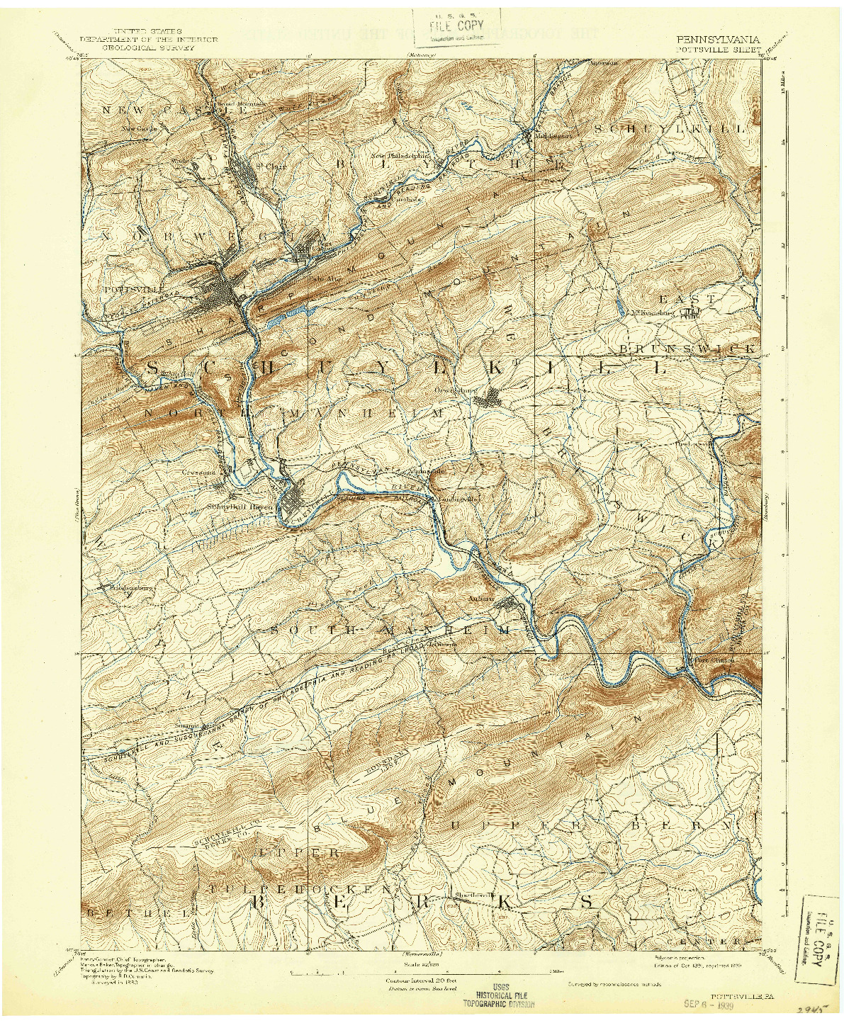 USGS 1:62500-SCALE QUADRANGLE FOR POTTSVILLE, PA 1891