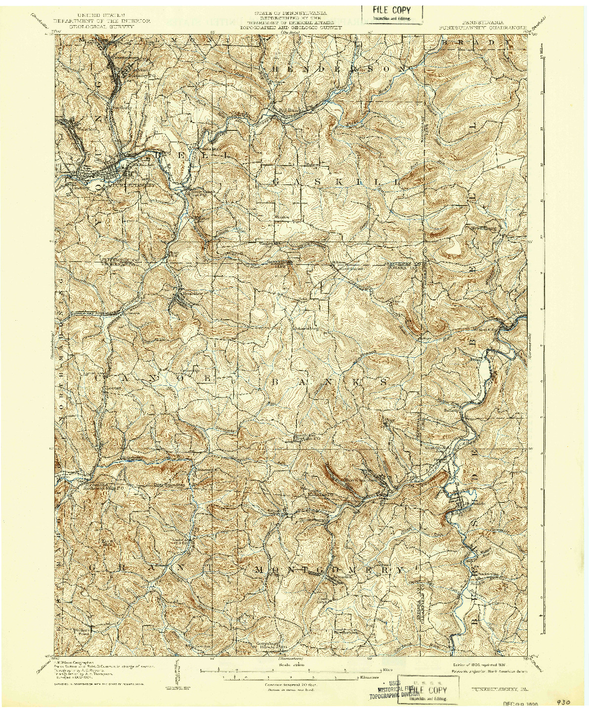 USGS 1:62500-SCALE QUADRANGLE FOR PUNXSUTAWNEY, PA 1906
