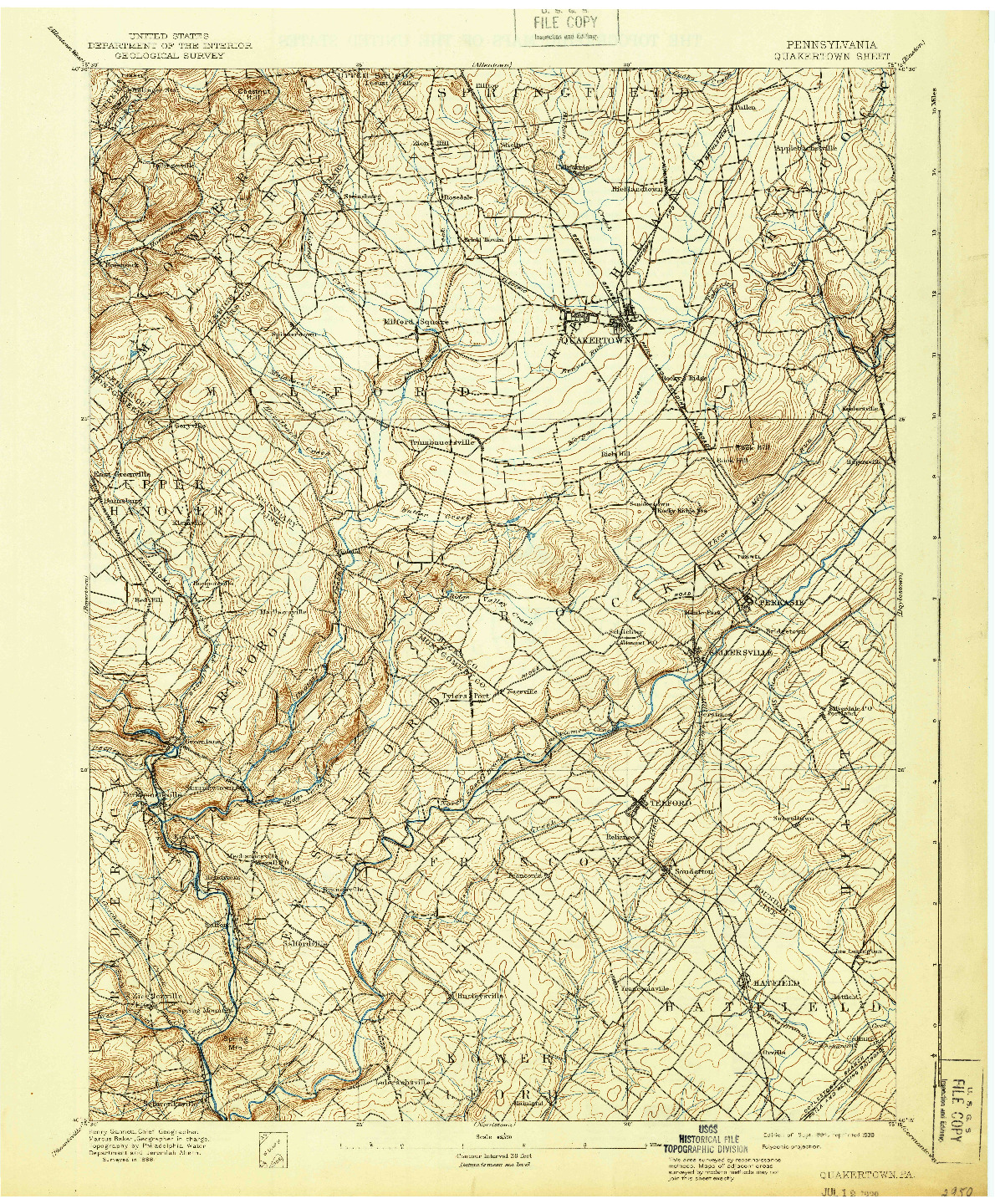 USGS 1:62500-SCALE QUADRANGLE FOR QUAKERTOWN, PA 1894