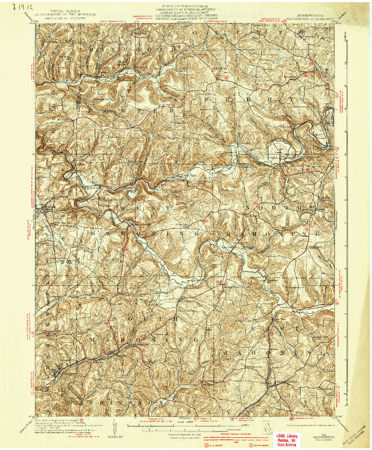 USGS 1:62500-SCALE QUADRANGLE FOR SMICKSBURG, PA 1939