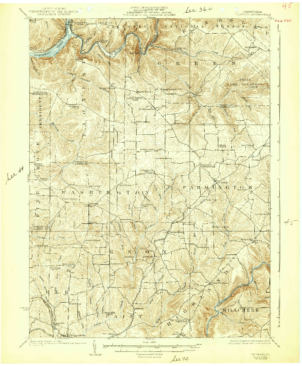 USGS 1:62500-SCALE QUADRANGLE FOR TIONESTA, PA 1924