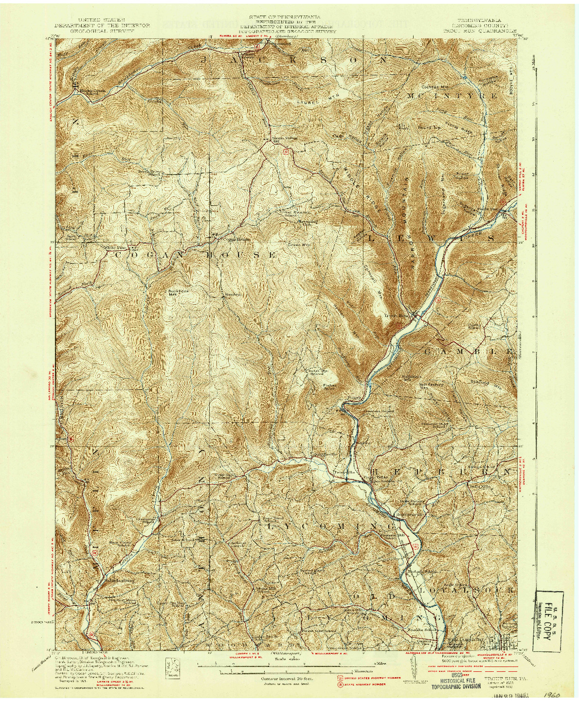 USGS 1:62500-SCALE QUADRANGLE FOR TROUT RUN, PA 1923