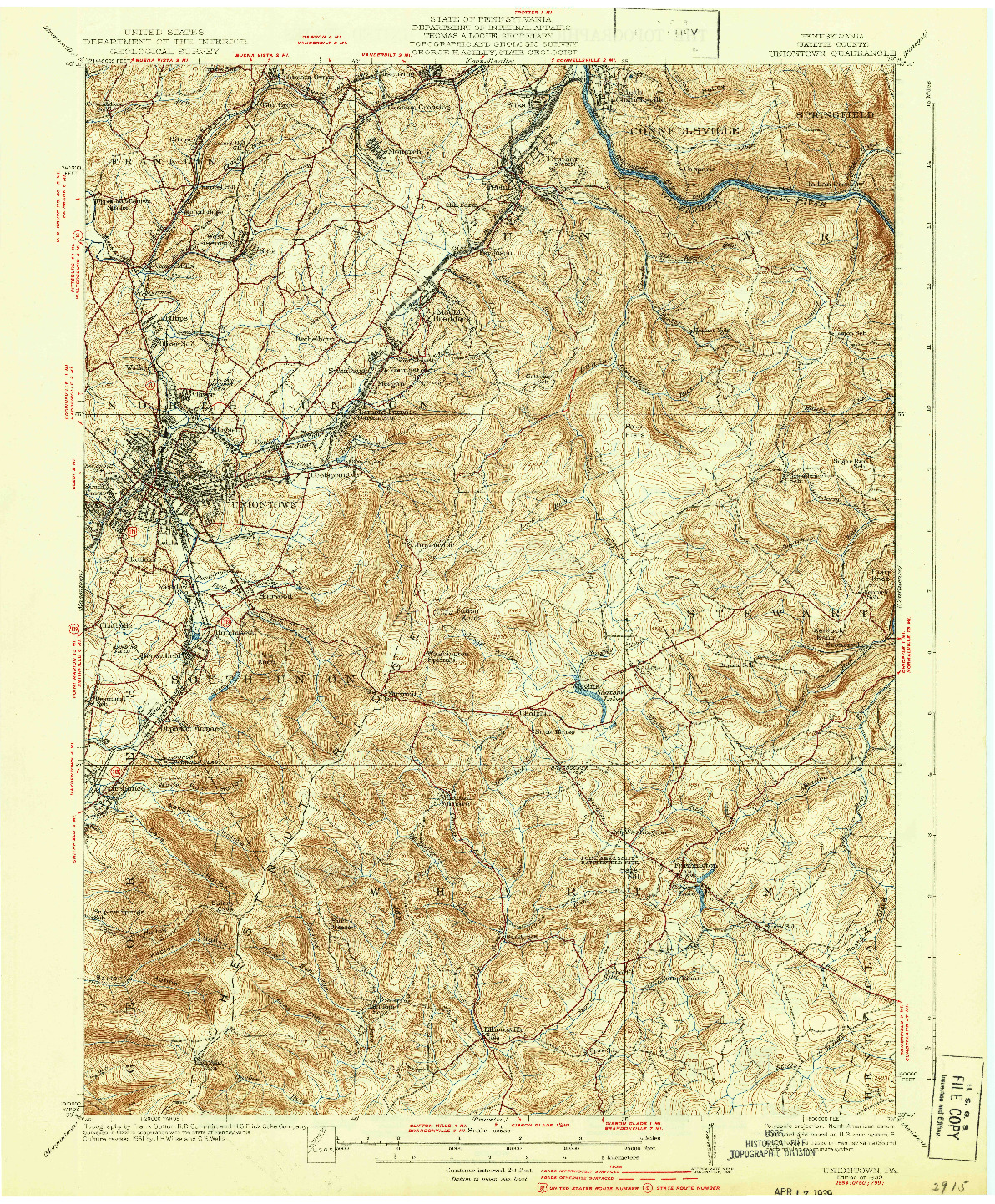 USGS 1:62500-SCALE QUADRANGLE FOR UNIONTOWN, PA 1939