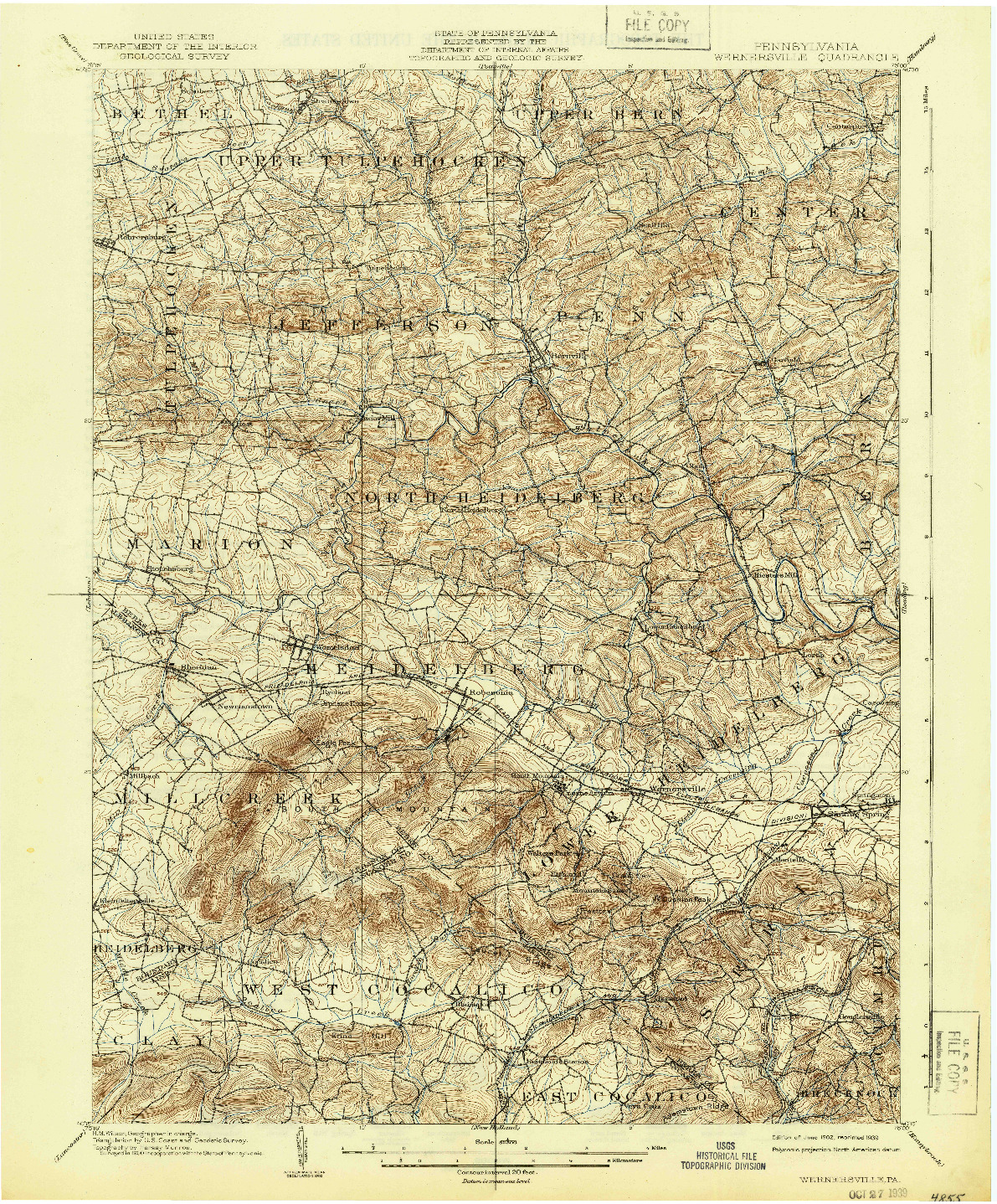 USGS 1:62500-SCALE QUADRANGLE FOR WERNERSVILLE, PA 1902