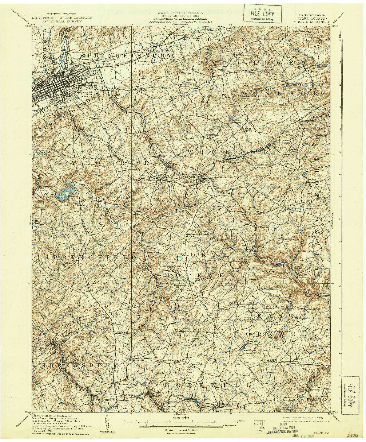 USGS 1:62500-SCALE QUADRANGLE FOR YORK, PA 1910