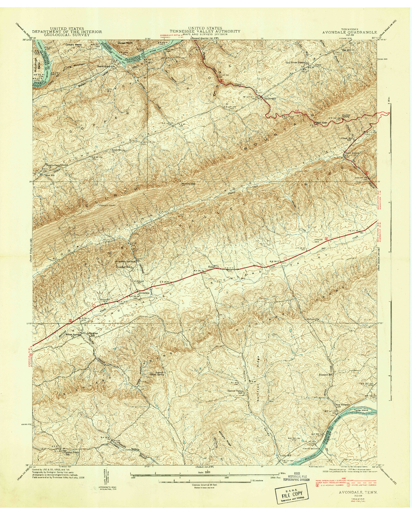 USGS 1:24000-SCALE QUADRANGLE FOR AVONDALE, TN 1939