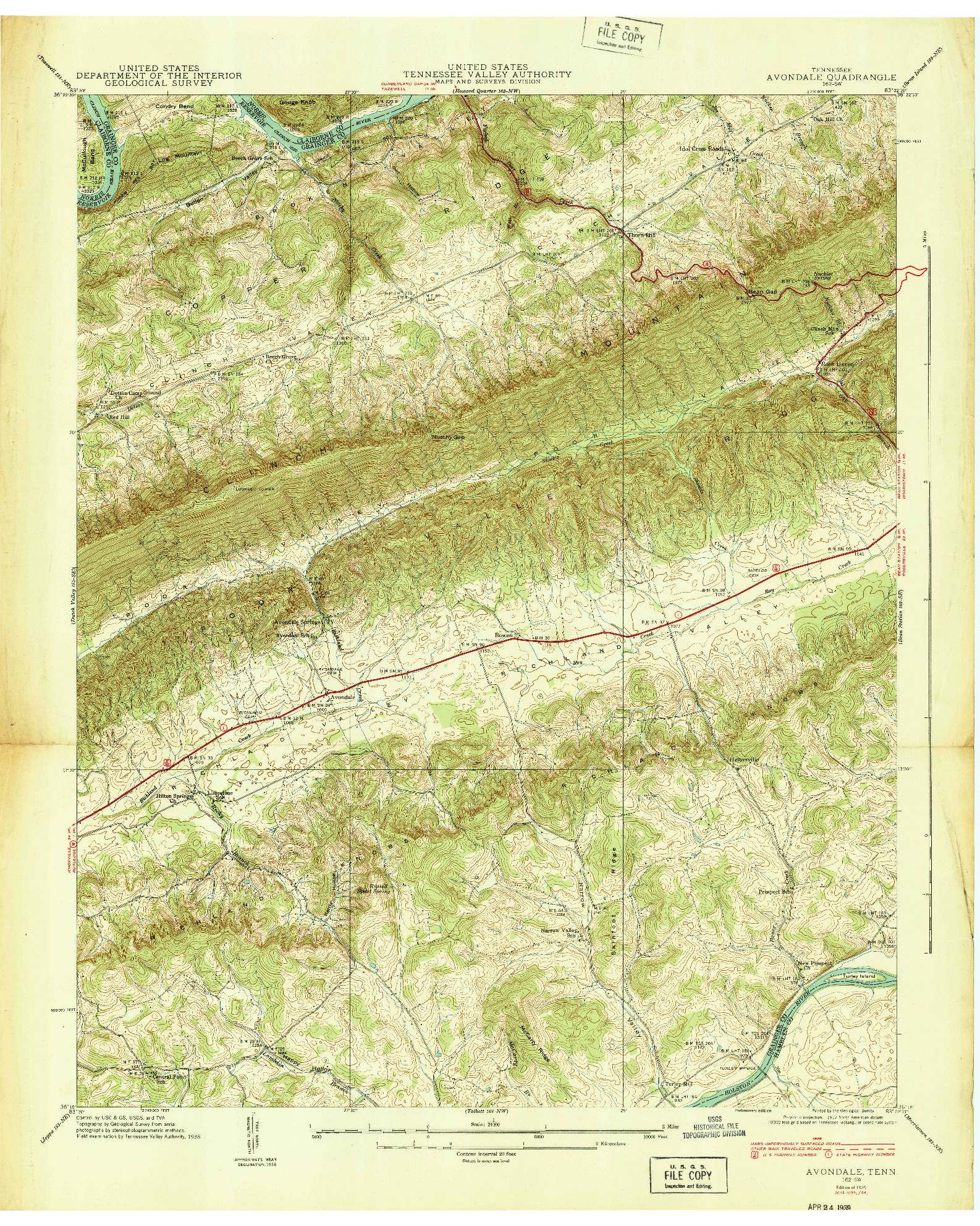 USGS 1:24000-SCALE QUADRANGLE FOR AVONDALE, TN 1939