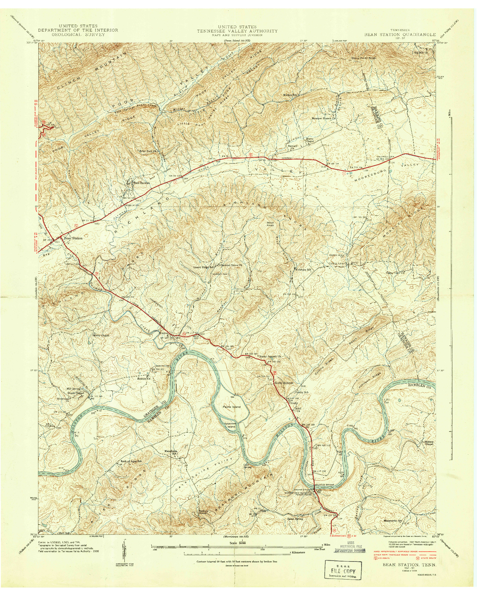 USGS 1:24000-SCALE QUADRANGLE FOR BEAN STATION, TN 1939