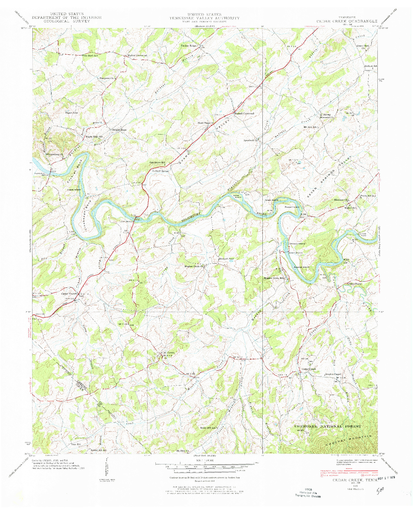 USGS 1:24000-SCALE QUADRANGLE FOR CEDAR CREEK, TN 1939