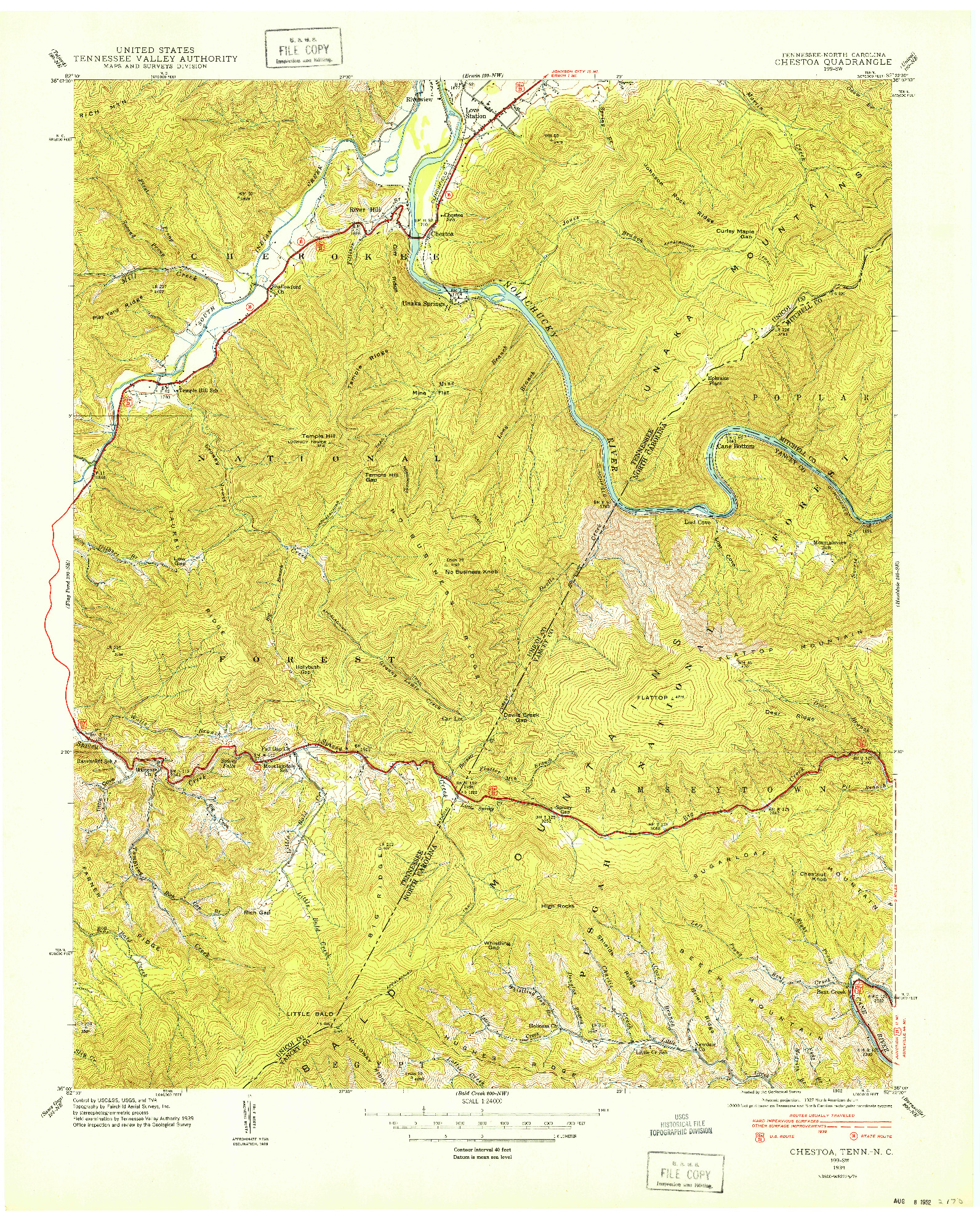 USGS 1:24000-SCALE QUADRANGLE FOR CHESTOA, TN 1939