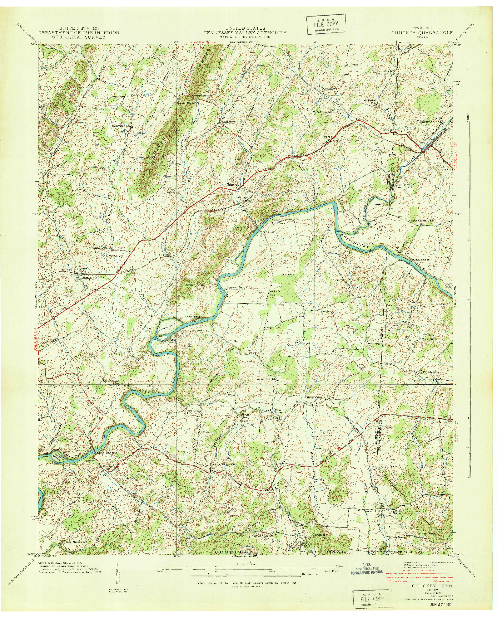 USGS 1:24000-SCALE QUADRANGLE FOR CHUCKEY, TN 1939