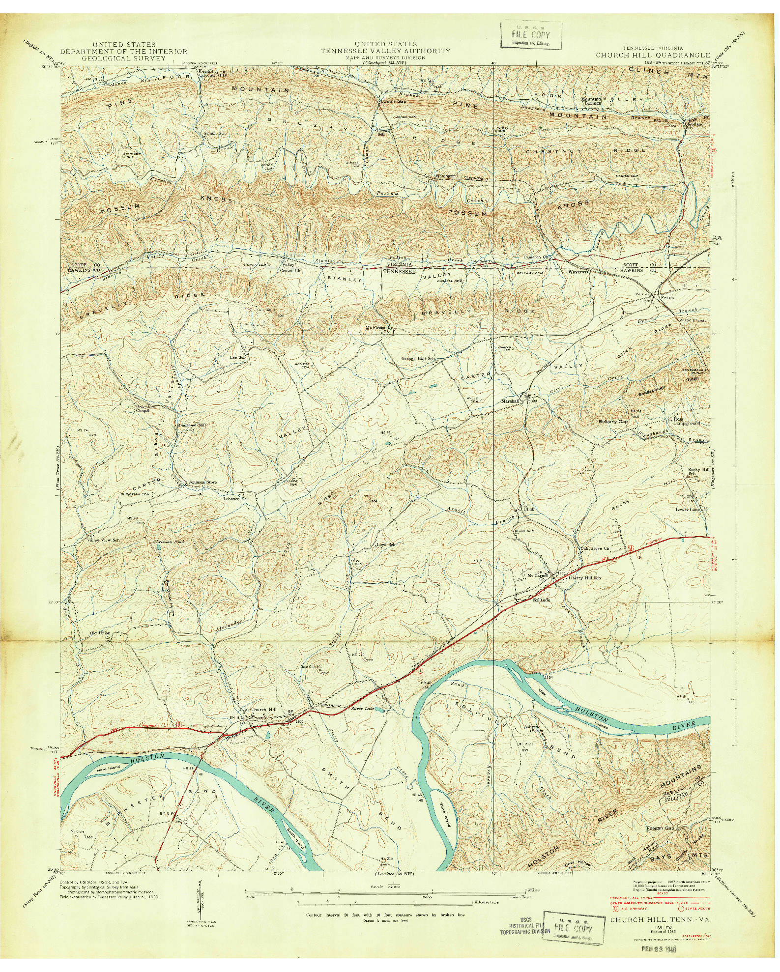 USGS 1:24000-SCALE QUADRANGLE FOR CHURCH HILL, TN 1939