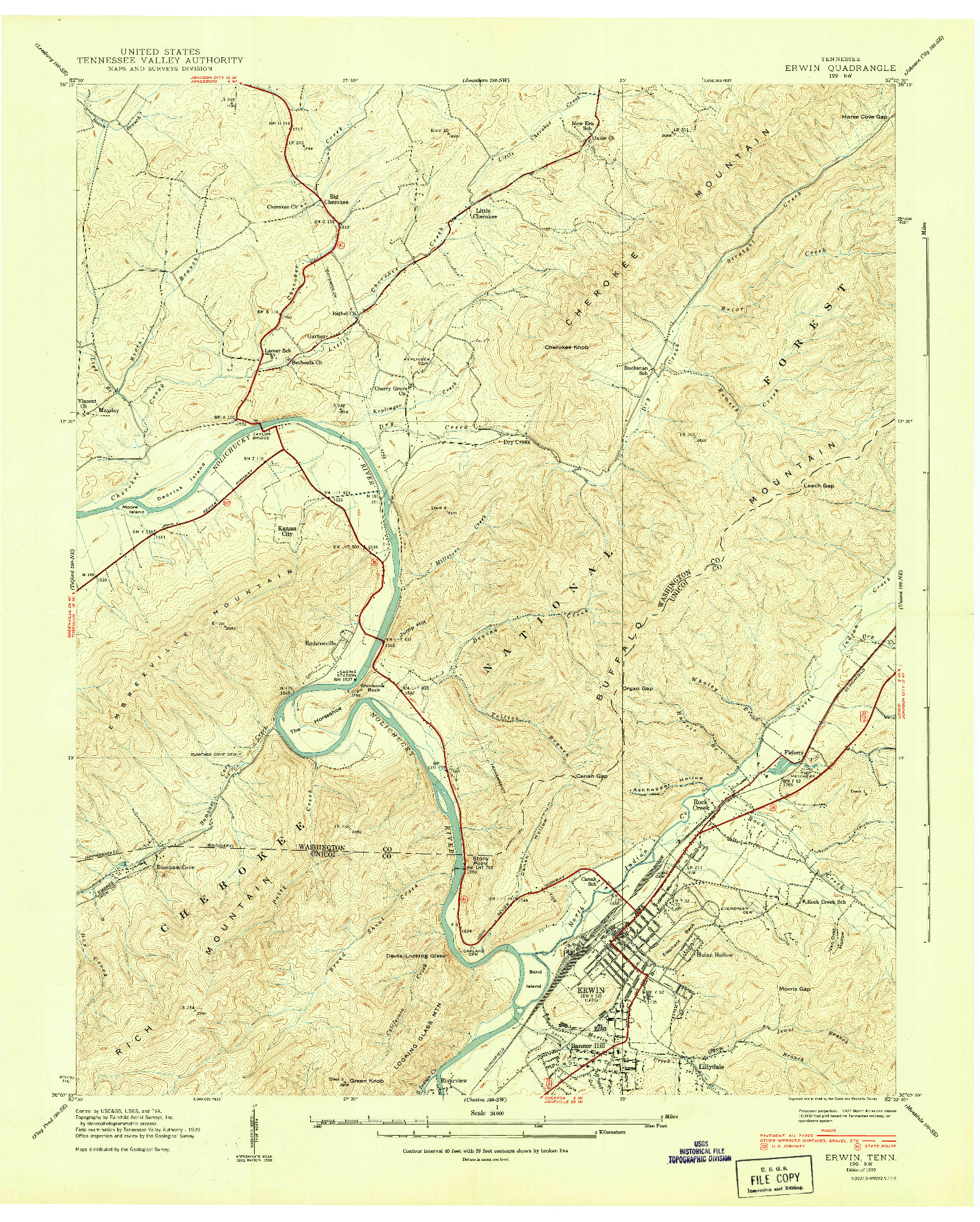 USGS 1:24000-SCALE QUADRANGLE FOR ERWIN, TN 1939