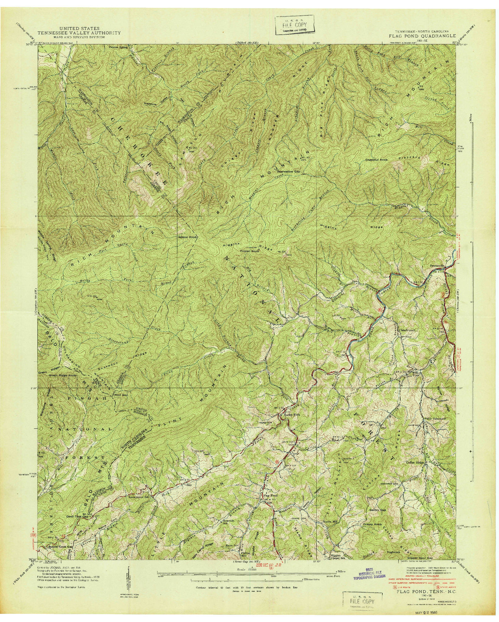 USGS 1:24000-SCALE QUADRANGLE FOR FLAG POND, TN 1939