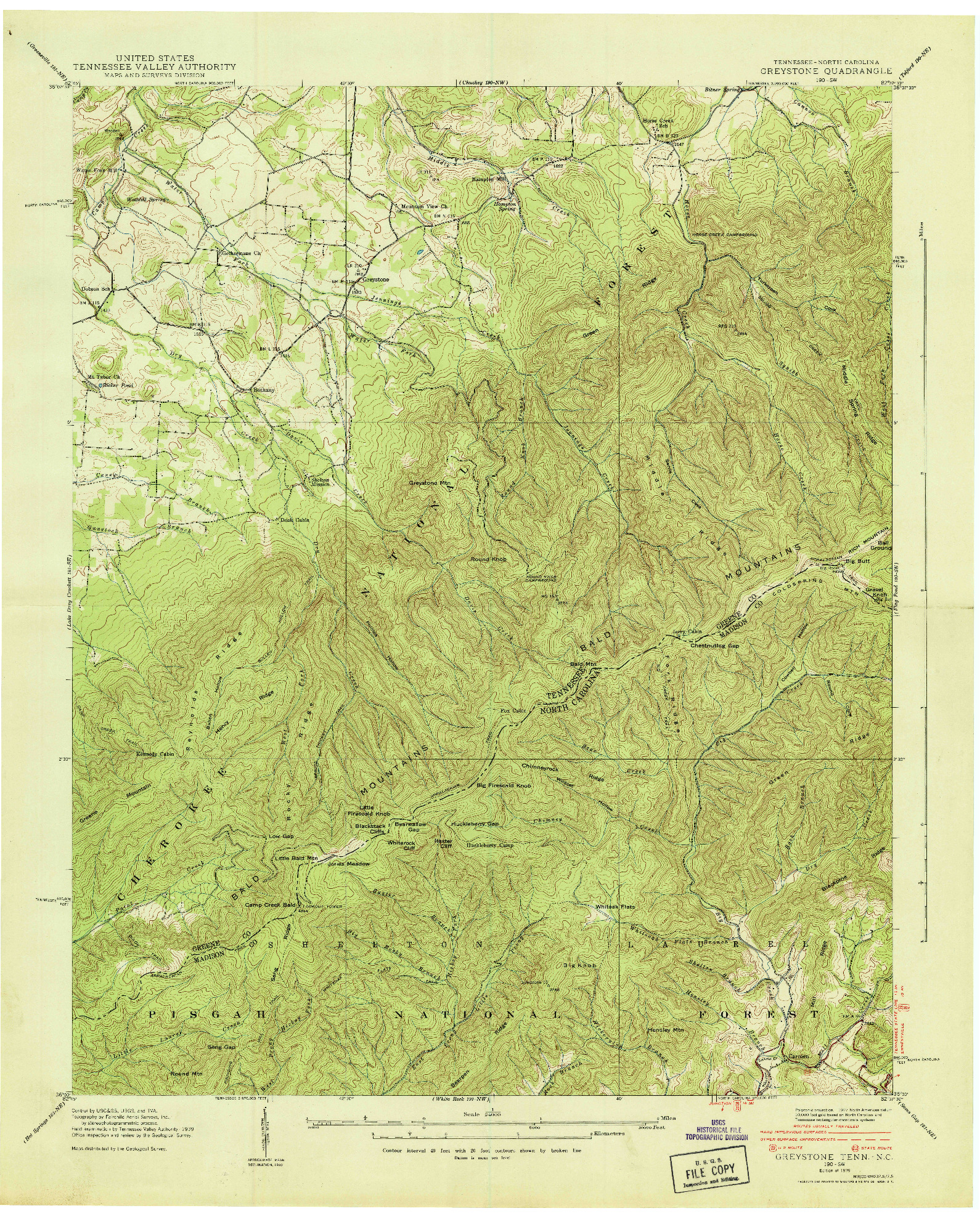 USGS 1:24000-SCALE QUADRANGLE FOR GREYSTONE, TN 1939