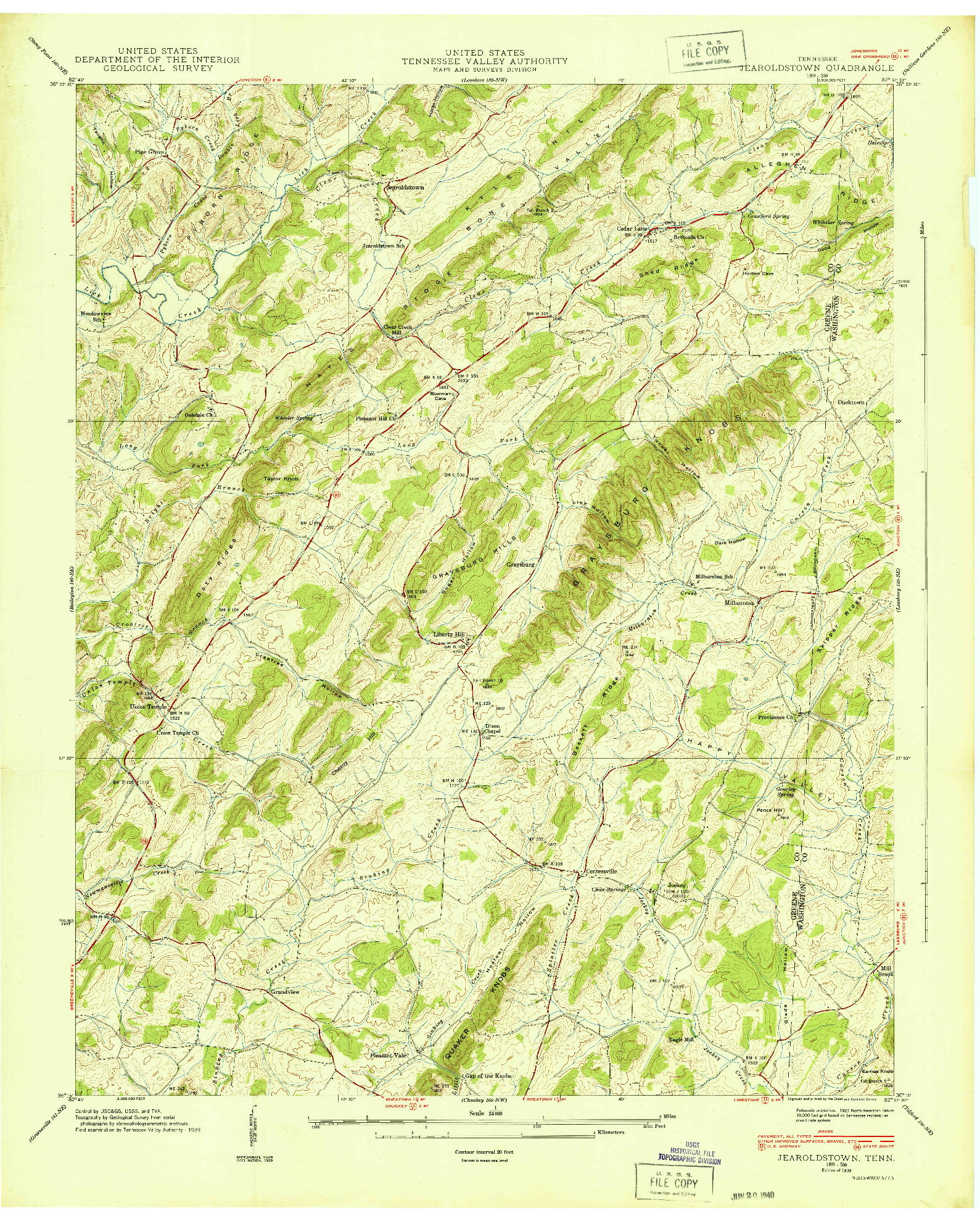 USGS 1:24000-SCALE QUADRANGLE FOR JEAROLDSTOWN, TN 1939