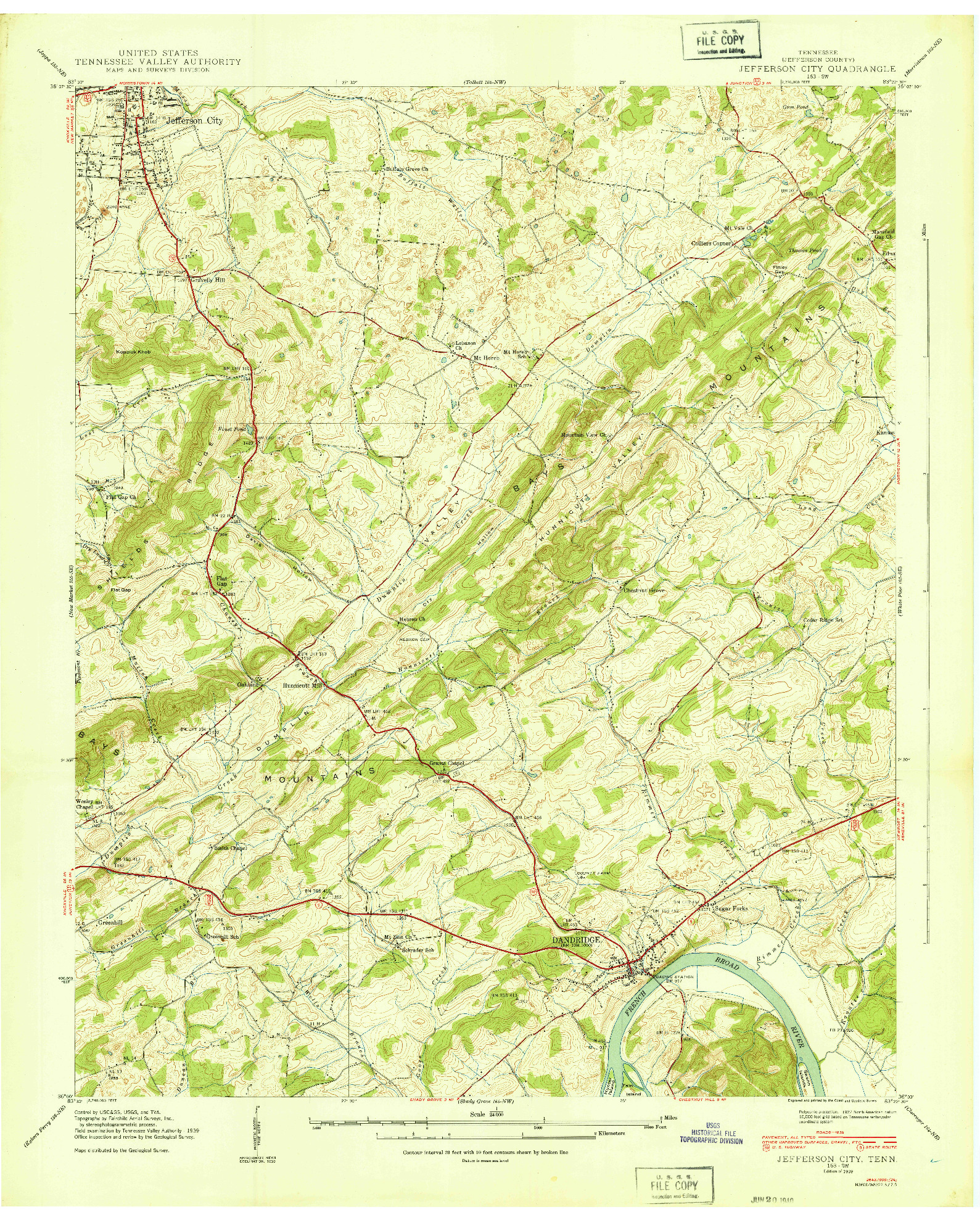 USGS 1:24000-SCALE QUADRANGLE FOR JEFFERSON CITY, TN 1939