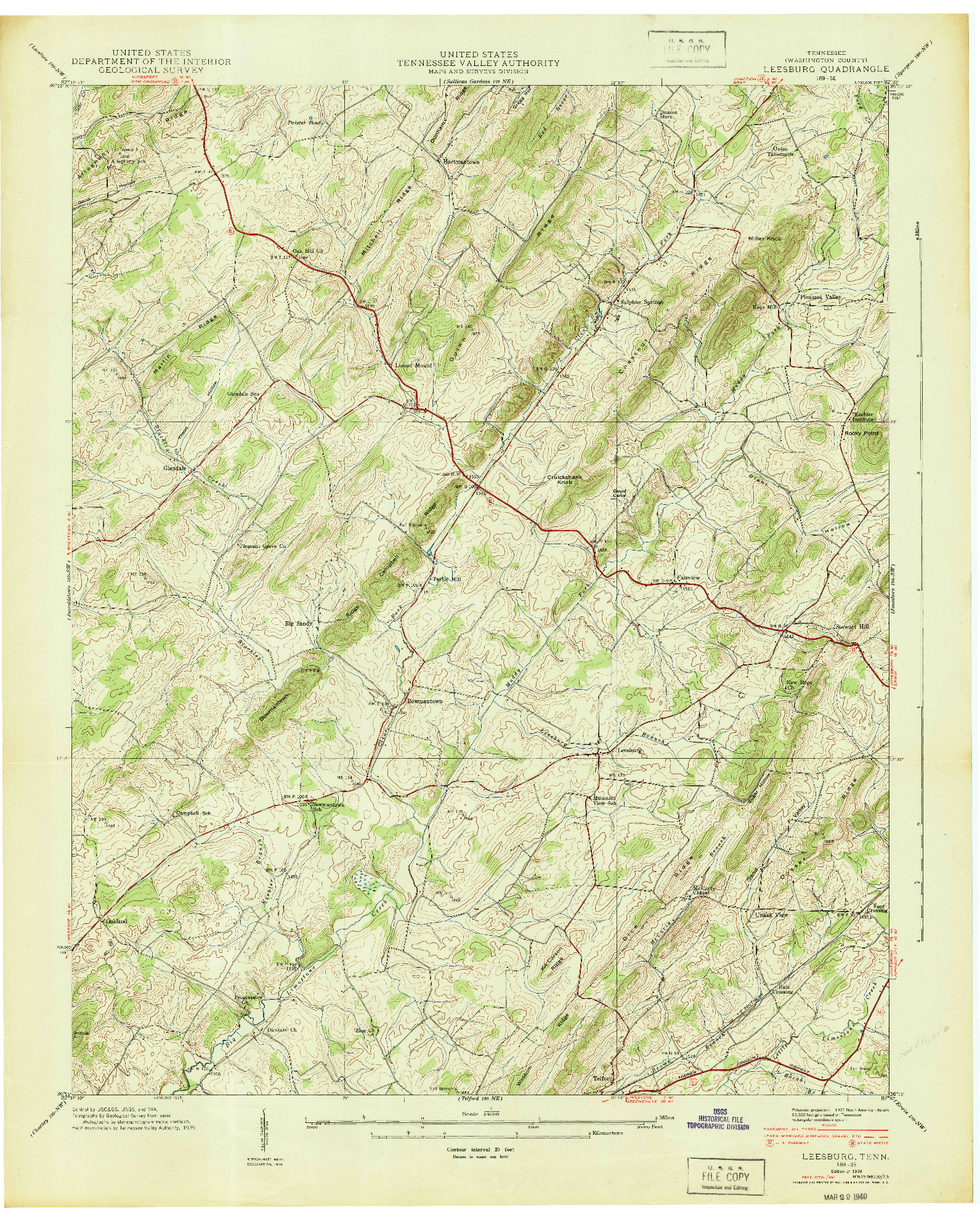USGS 1:24000-SCALE QUADRANGLE FOR LEESBURG, TN 1939
