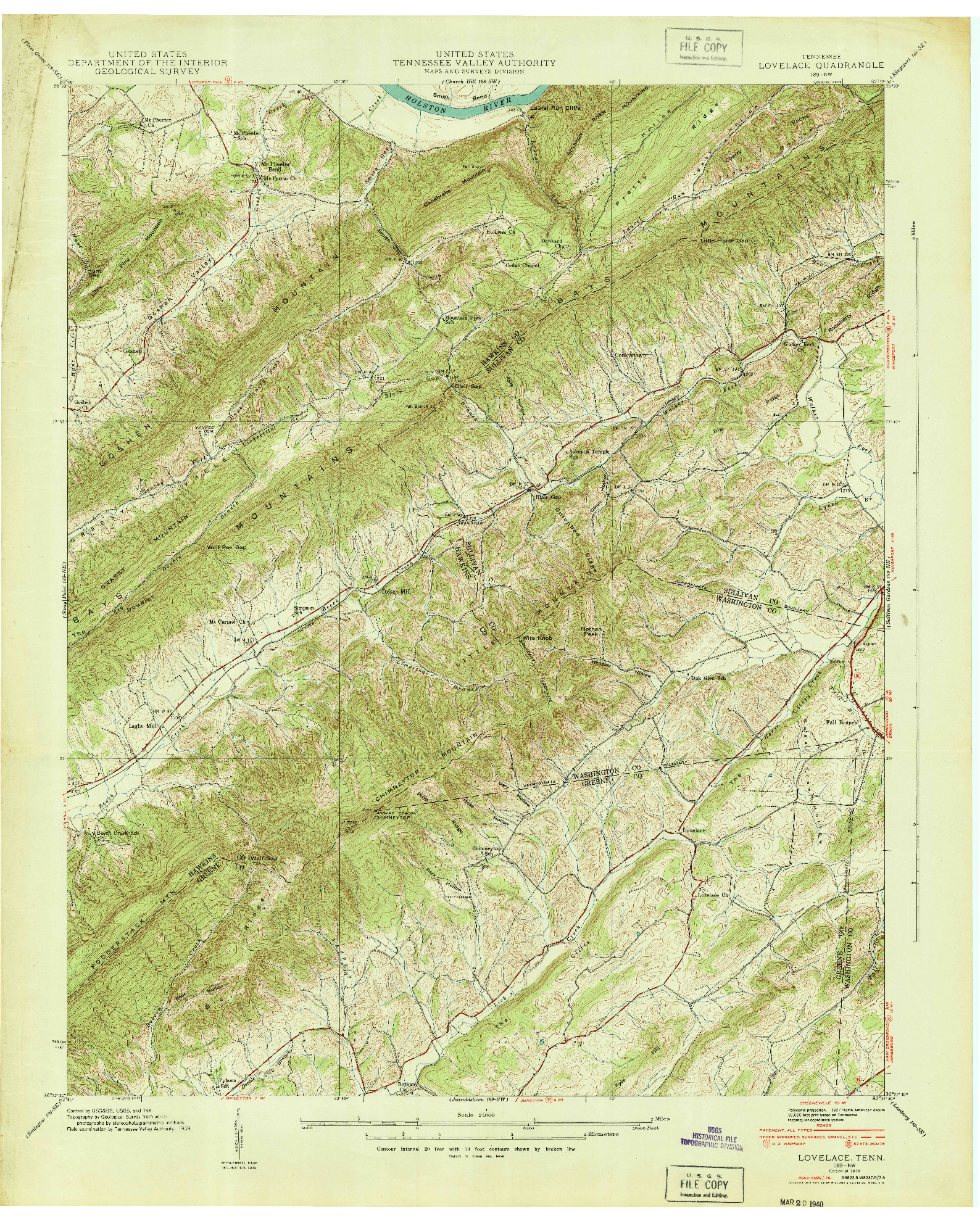USGS 1:24000-SCALE QUADRANGLE FOR LOVELACE, TN 1939