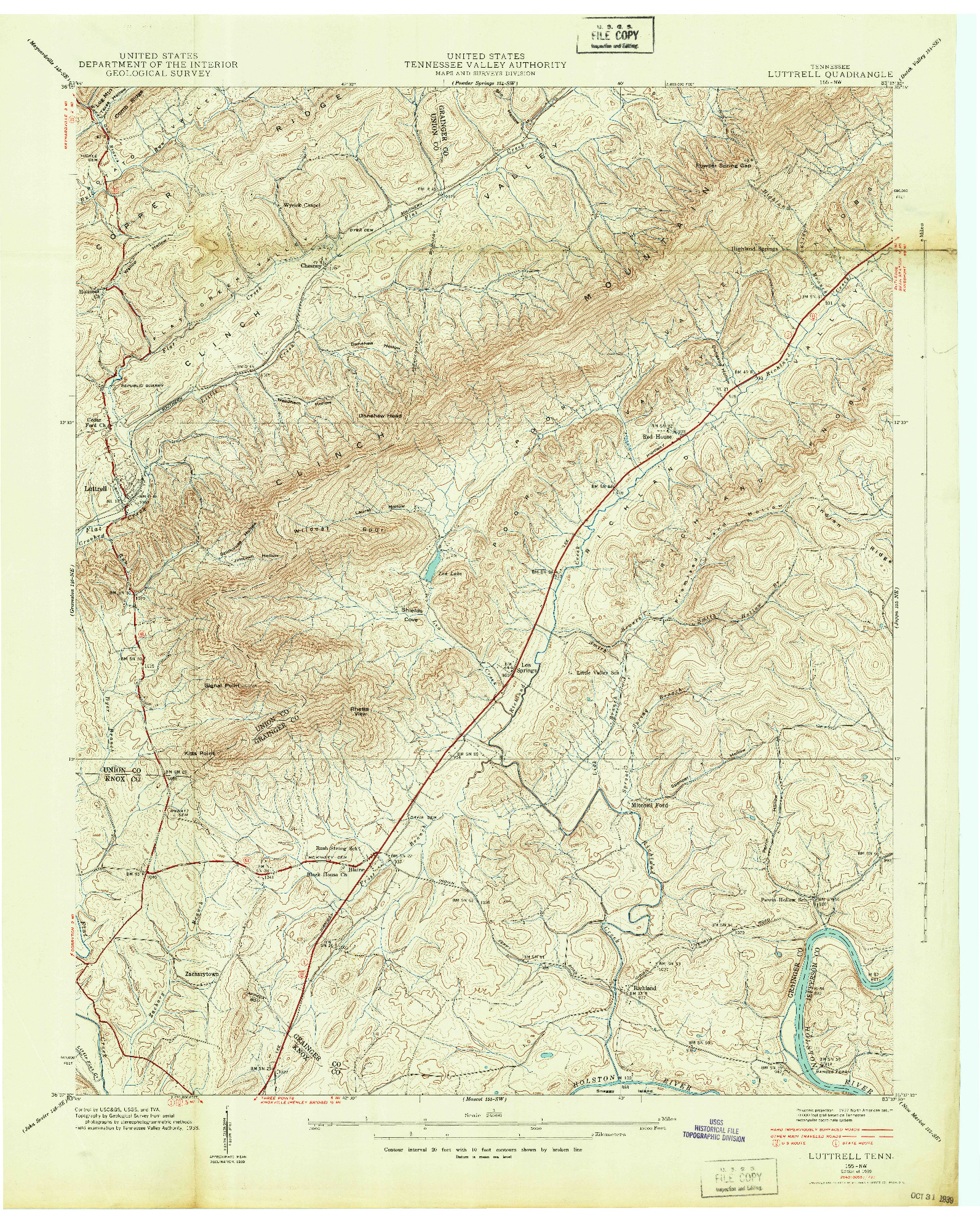 USGS 1:24000-SCALE QUADRANGLE FOR LUTTRELL, TN 1939