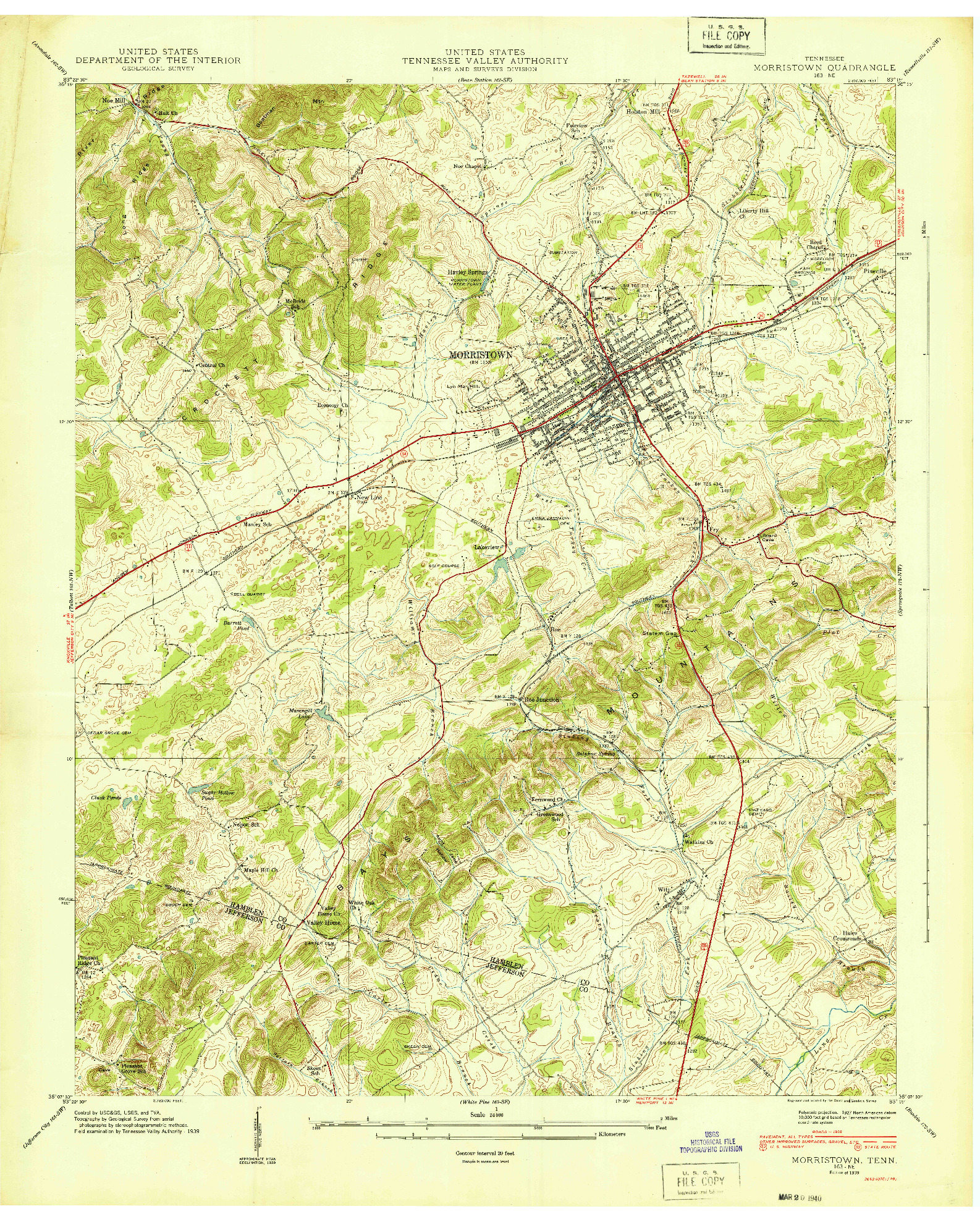 USGS 1:24000-SCALE QUADRANGLE FOR MORRISTOWN, TN 1939