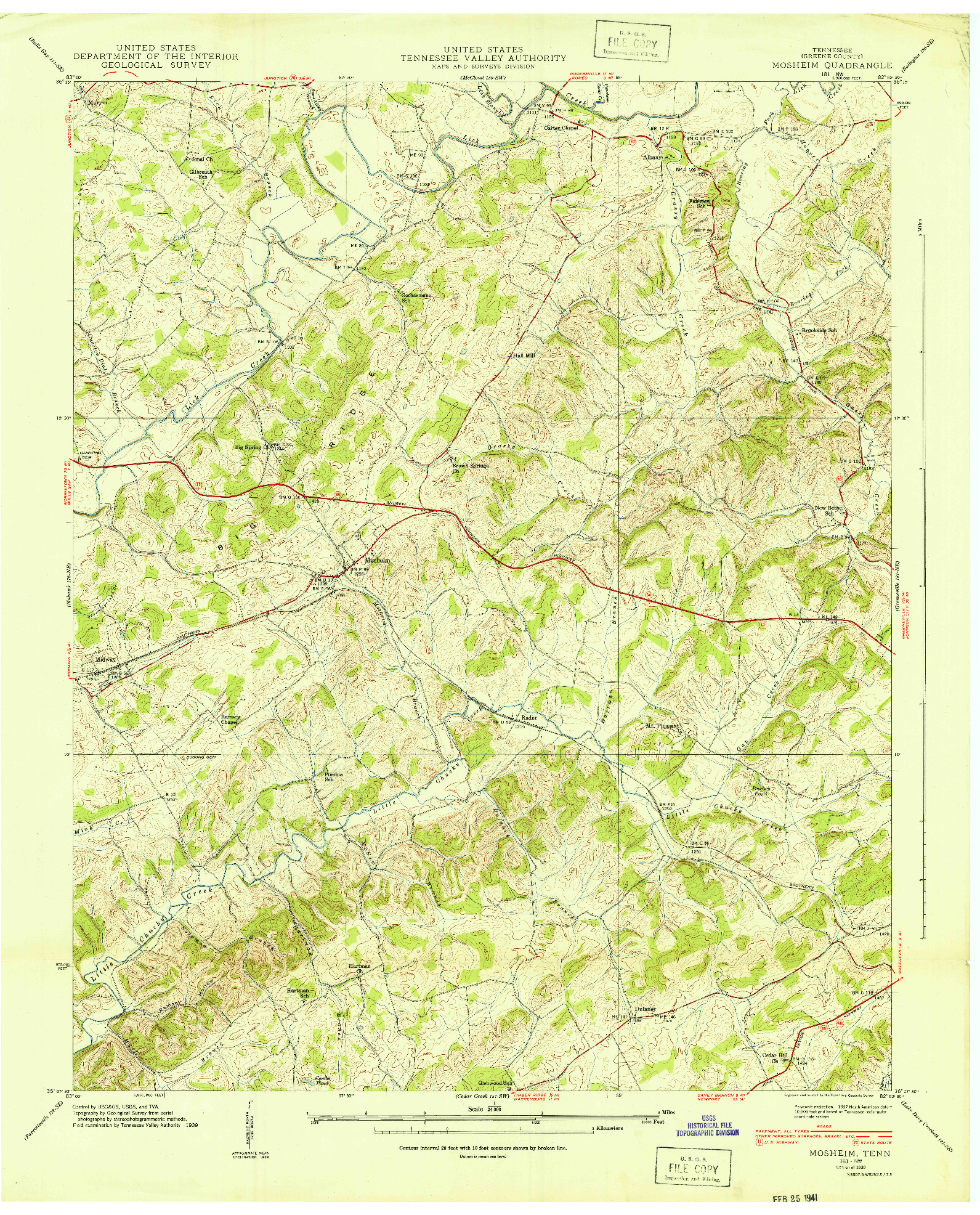 USGS 1:24000-SCALE QUADRANGLE FOR MOSHEIM, TN 1939