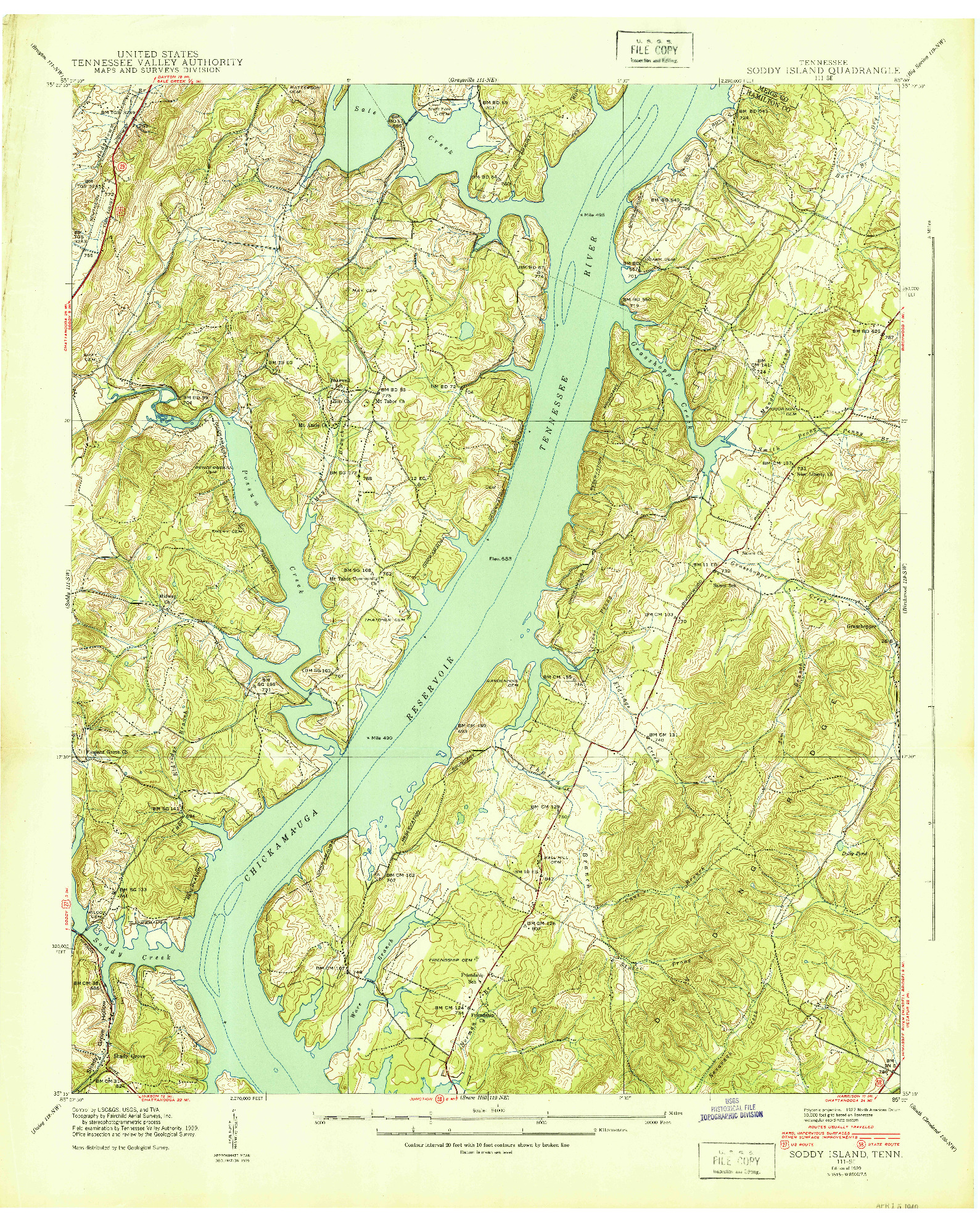 USGS 1:24000-SCALE QUADRANGLE FOR SODDY ISLAND, TN 1939