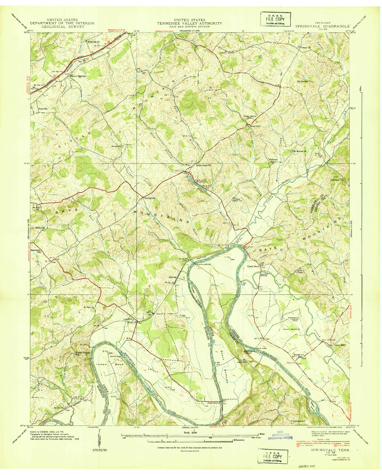 USGS 1:24000-SCALE QUADRANGLE FOR SPRINGVALE, TN 1939