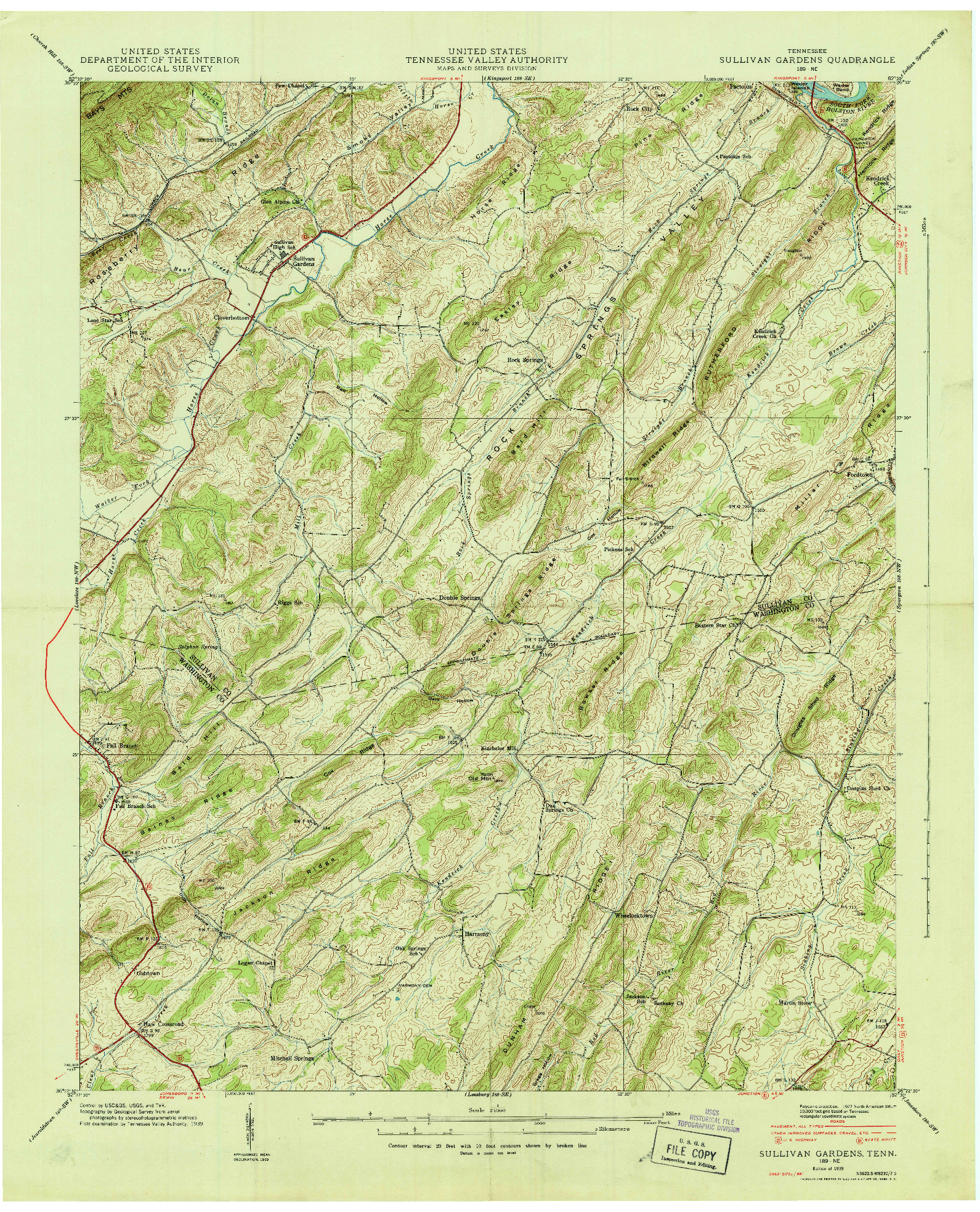 USGS 1:24000-SCALE QUADRANGLE FOR SULLIVAN GARDENS, TN 1939