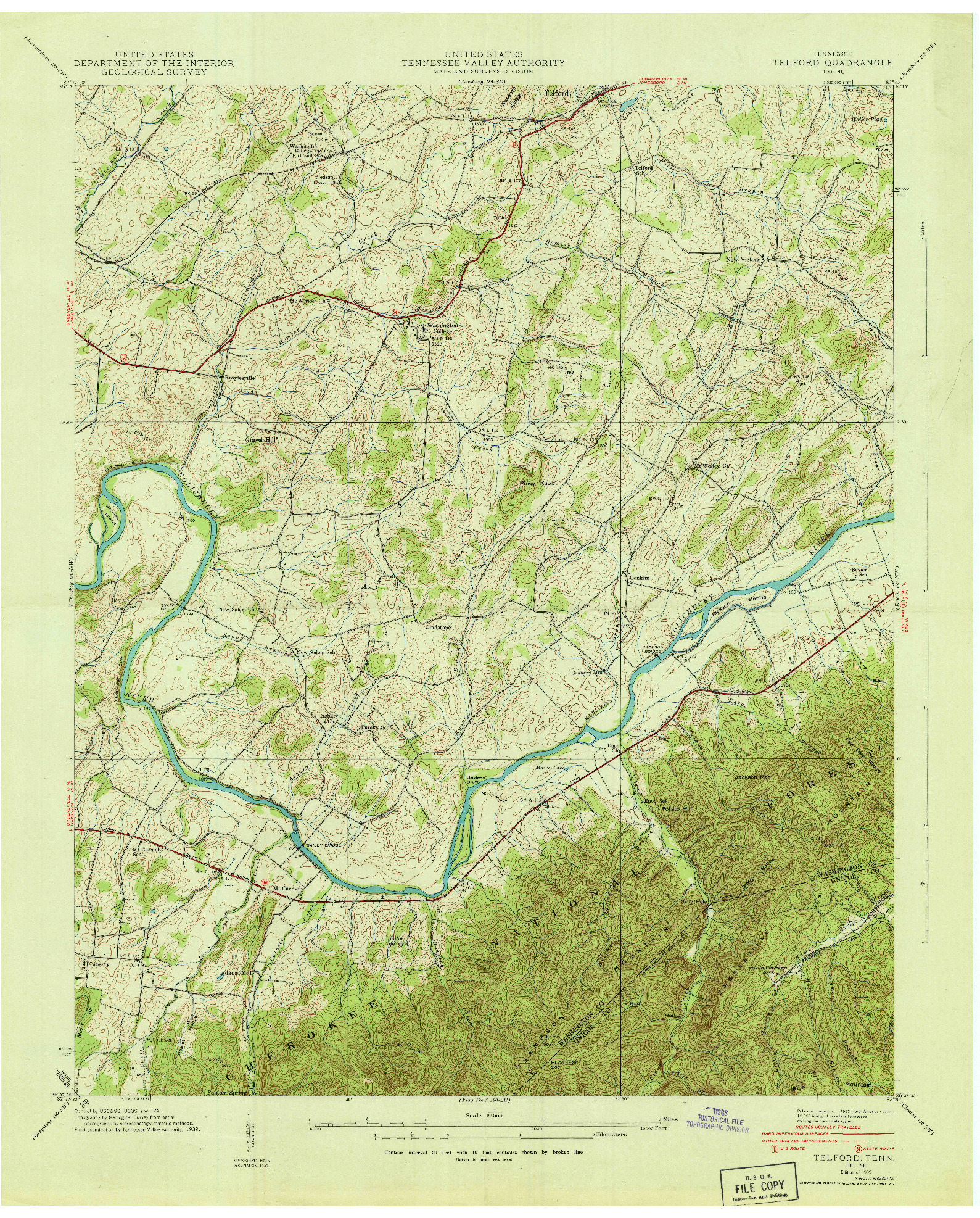 USGS 1:24000-SCALE QUADRANGLE FOR TELFORD, TN 1939
