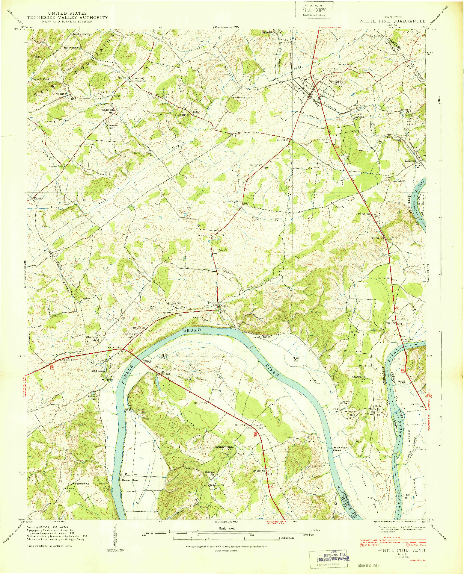 USGS 1:24000-SCALE QUADRANGLE FOR WHITE PINE, TN 1939