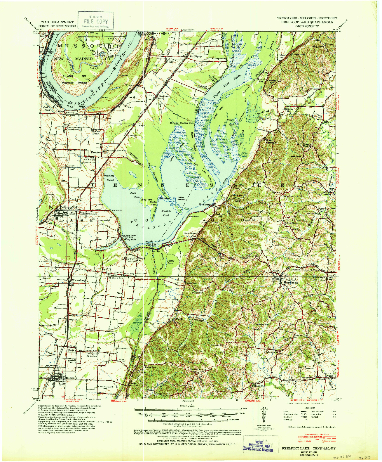 USGS 1:62500-SCALE QUADRANGLE FOR REELFOOT LAKE, TN 1939