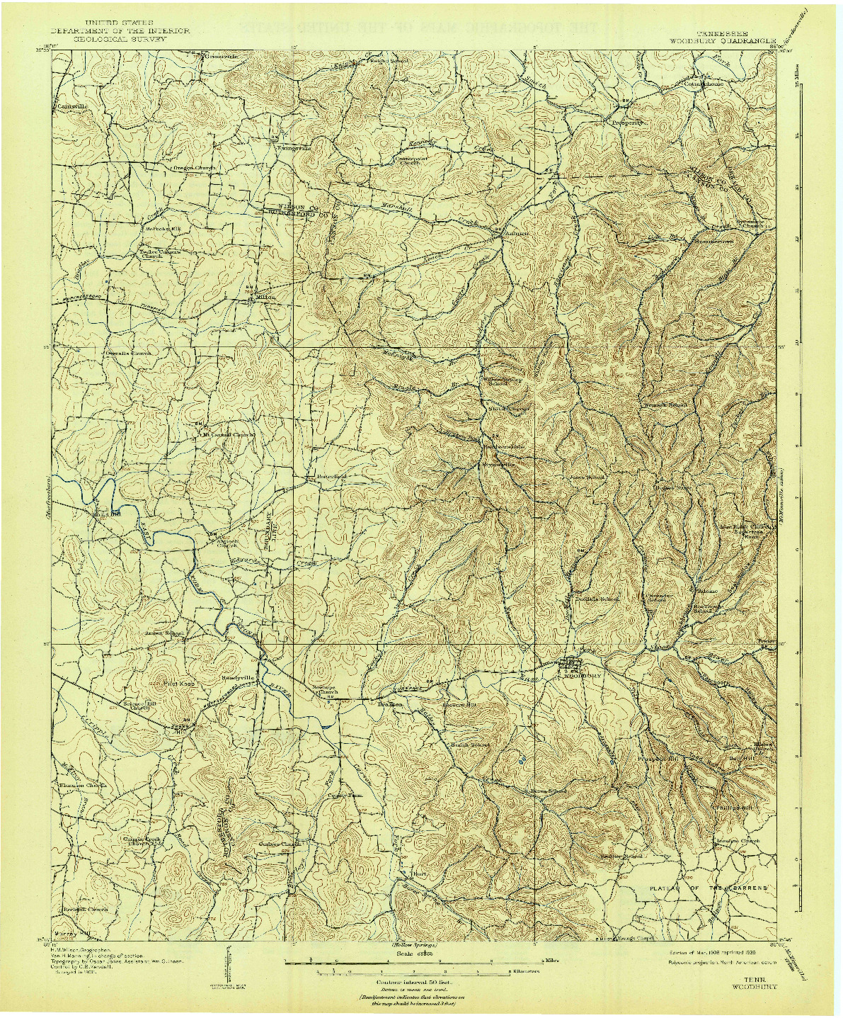 USGS 1:62500-SCALE QUADRANGLE FOR WOODBURY, TN 1908
