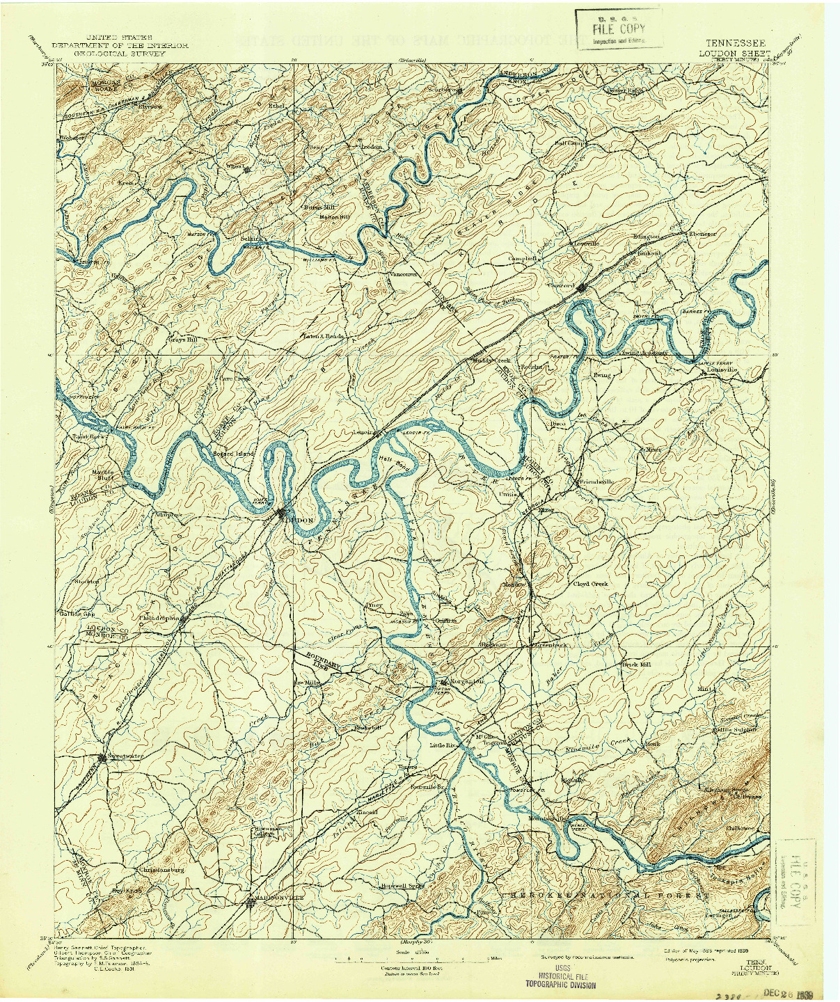 USGS 1:125000-SCALE QUADRANGLE FOR LOUDON, TN 1895