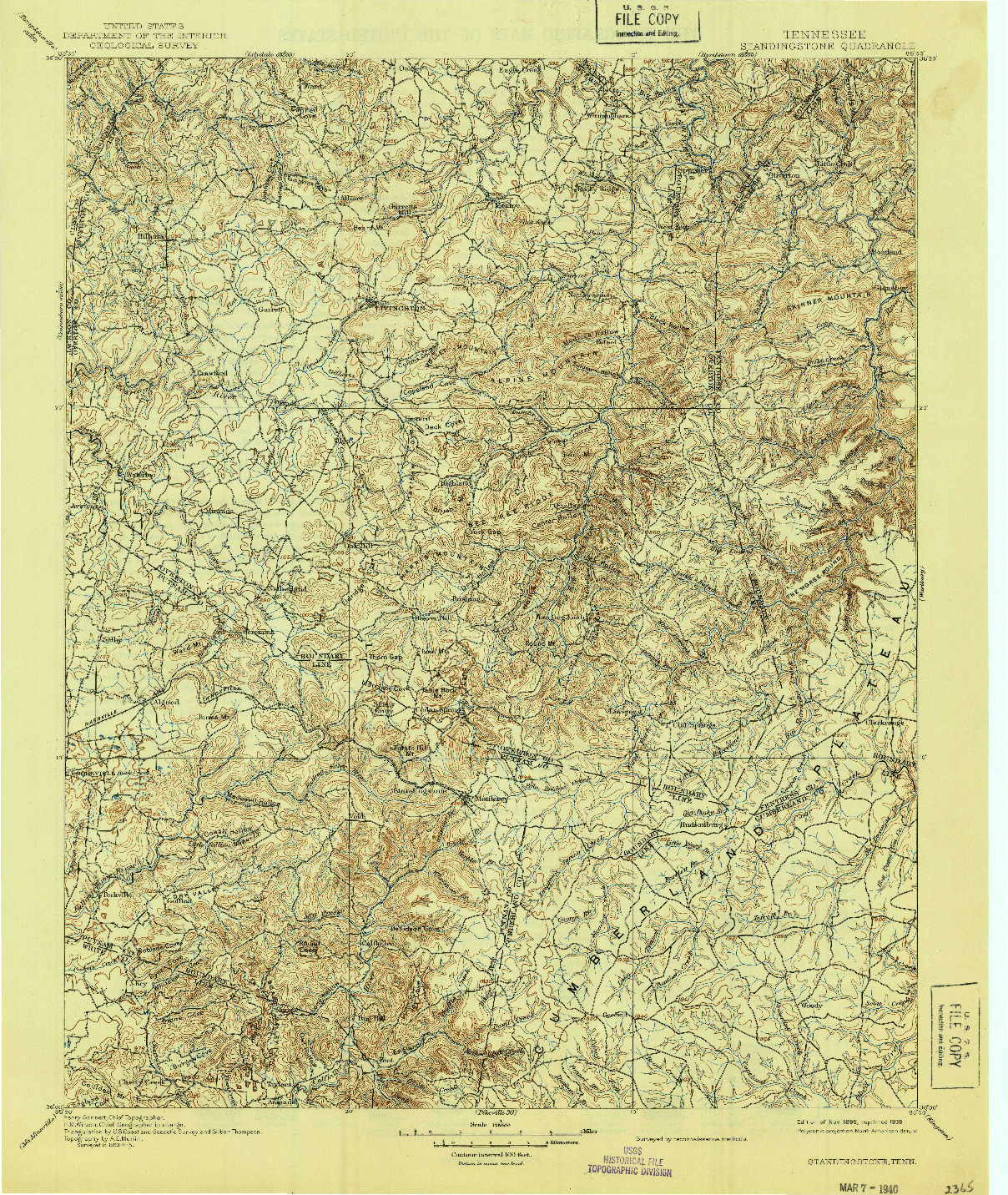 USGS 1:125000-SCALE QUADRANGLE FOR STANDINGSTONE, TN 1898