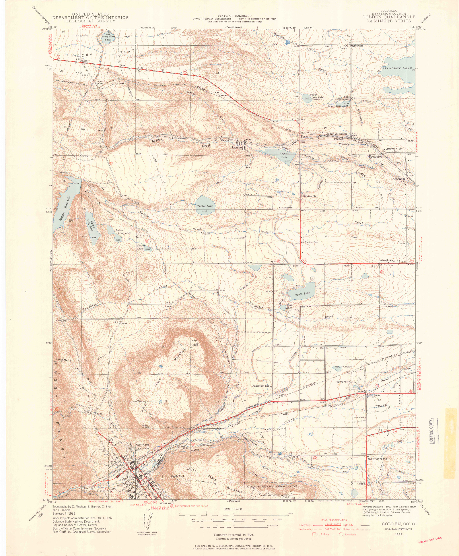 USGS 1:24000-SCALE QUADRANGLE FOR GOLDEN, CO 1939