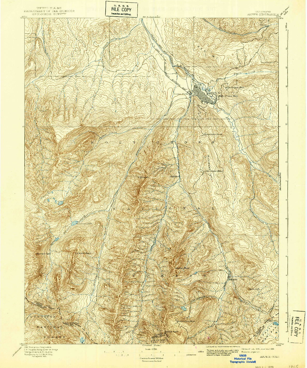 USGS 1:62500-SCALE QUADRANGLE FOR ASPEN, CO 1895