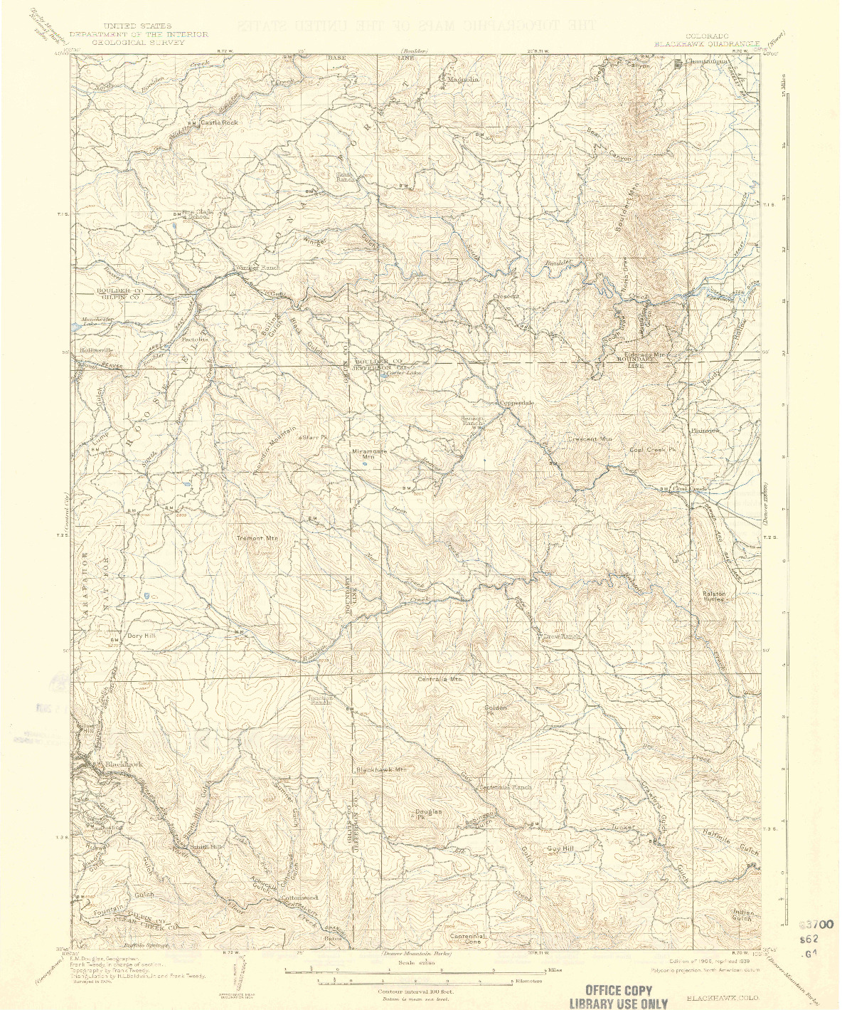 USGS 1:62500-SCALE QUADRANGLE FOR BLACKHAWK, CO 1906