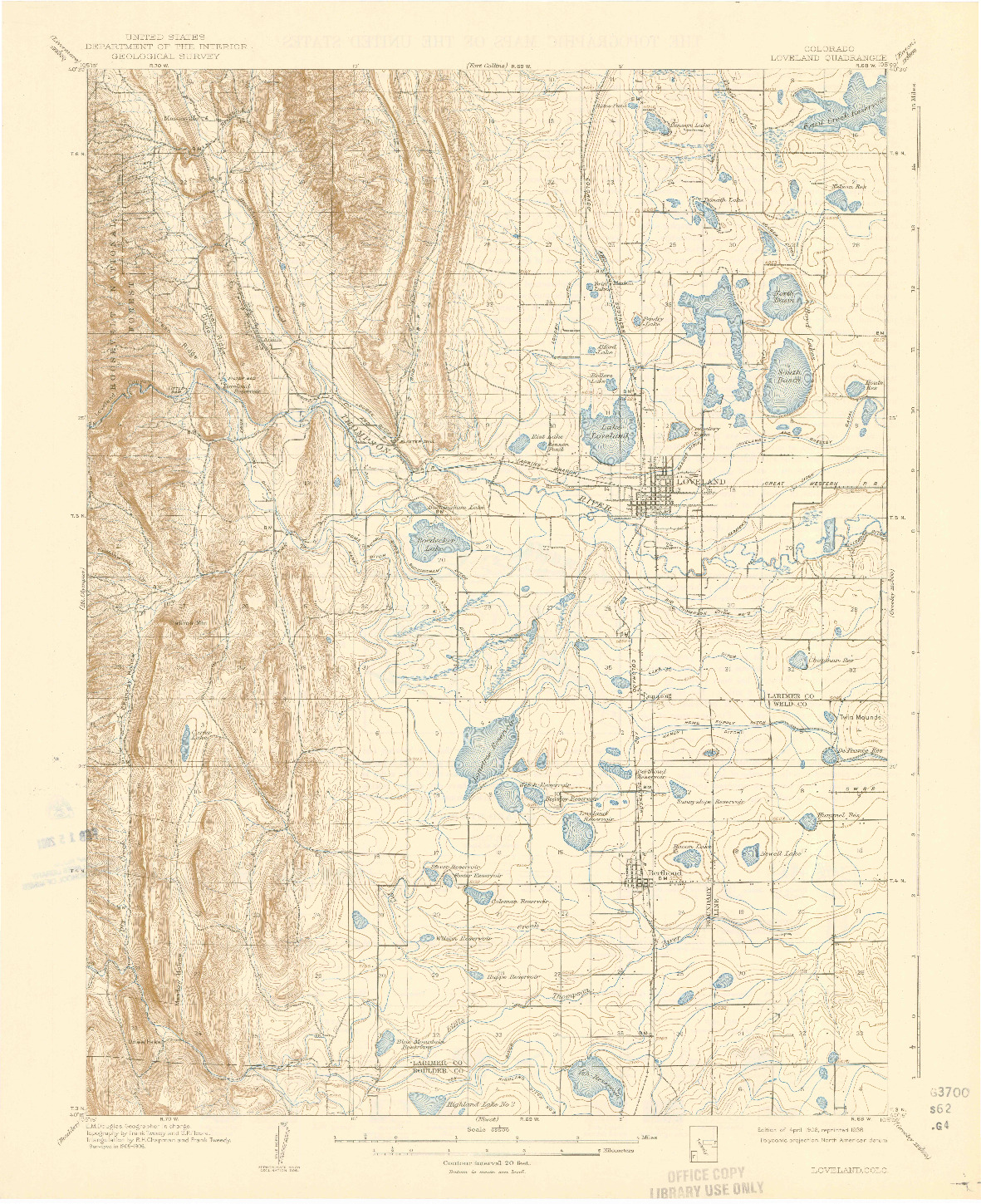 USGS 1:62500-SCALE QUADRANGLE FOR LOVELAND, CO 1908