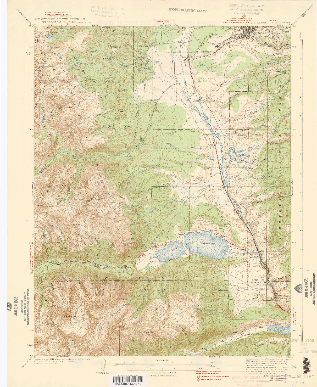 USGS 1:62500-SCALE QUADRANGLE FOR MOUNT ELBERT, CO 1939